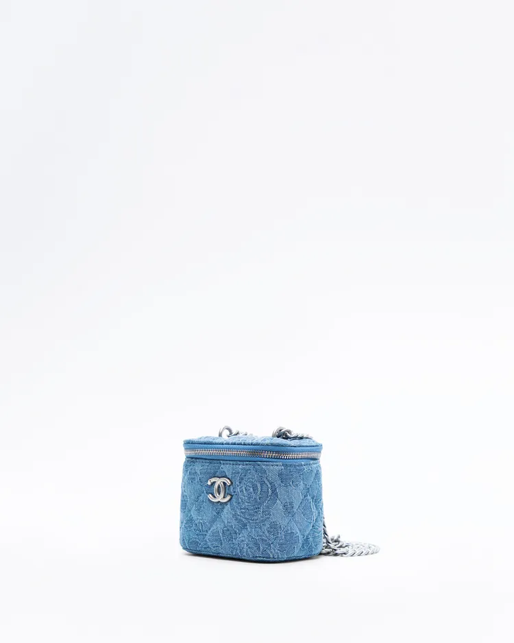 Alternate view angle of Denim Sweetheart Crush Mini Quilted Vanity