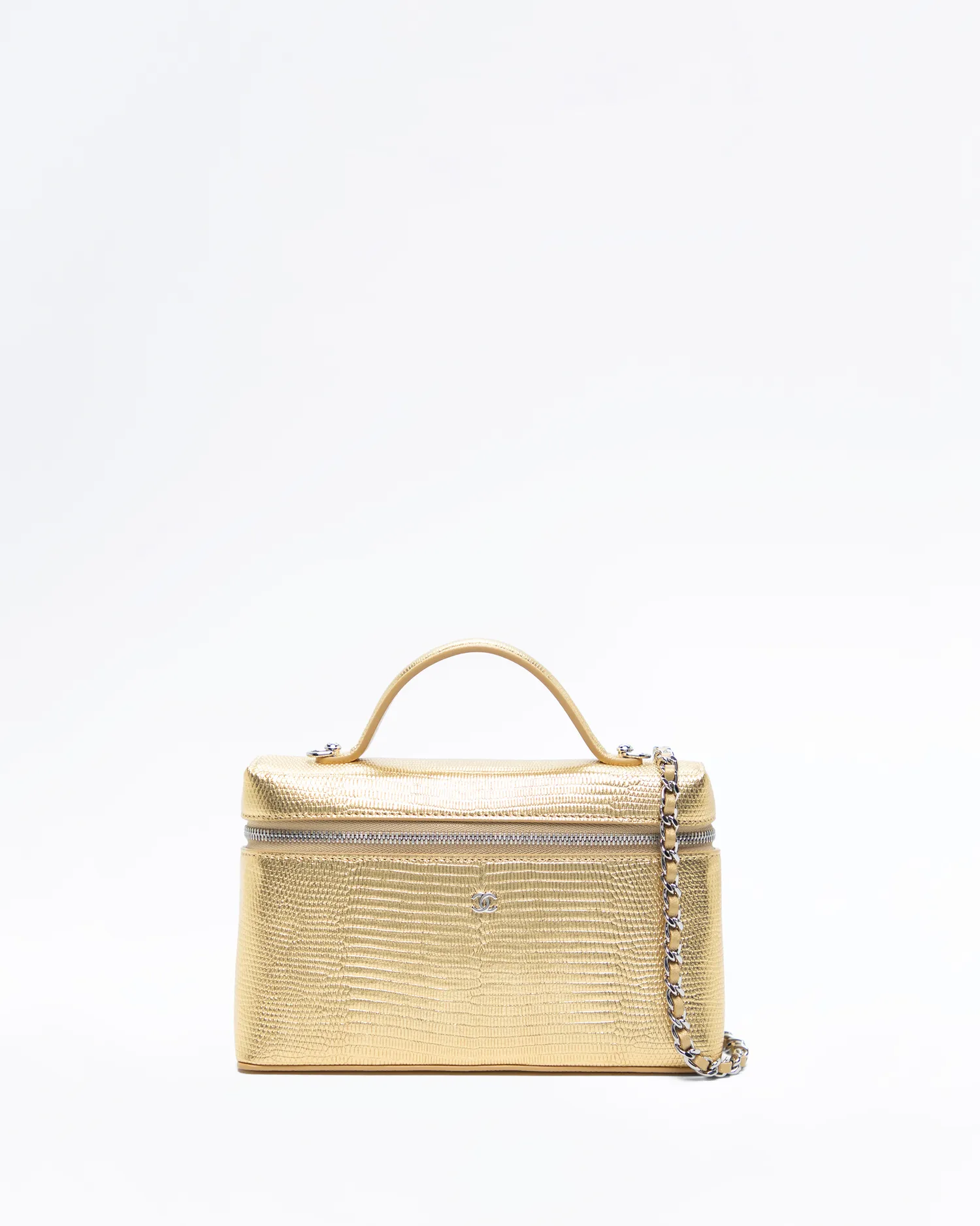 Lizard-Embossed Slim Vanity with Chain
