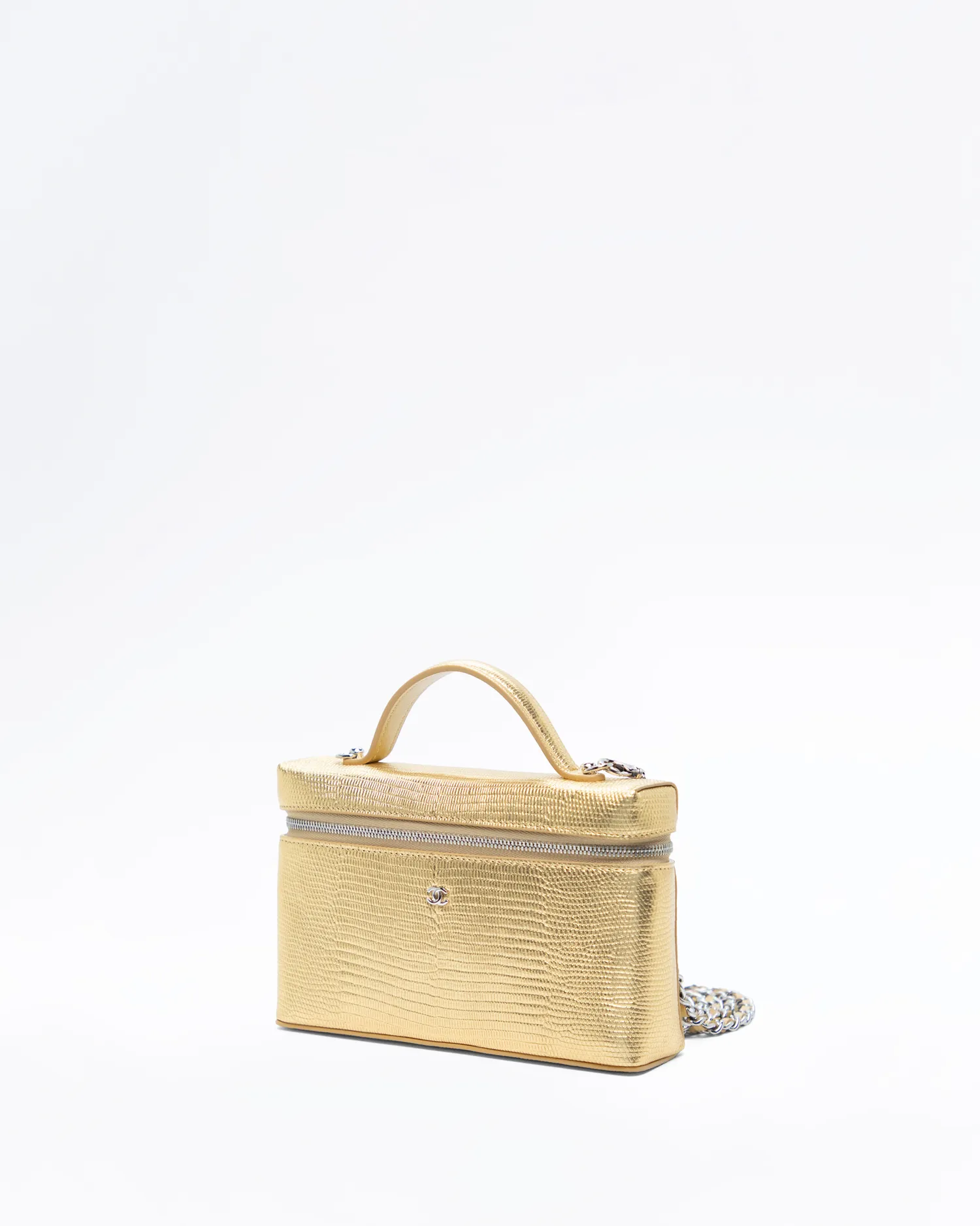 Lizard-Embossed Slim Vanity with Chain