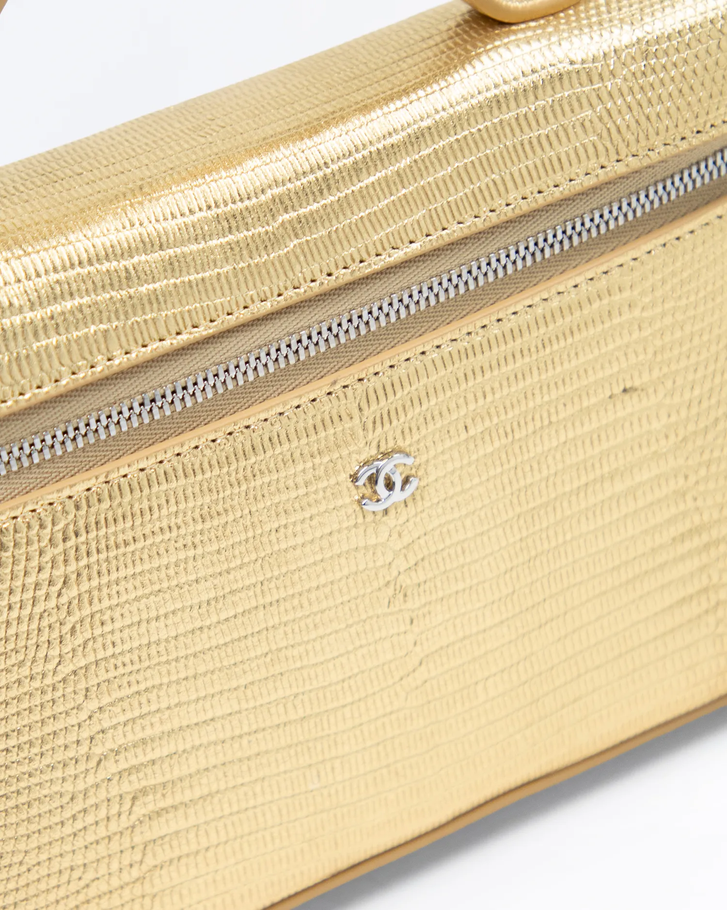 Lizard-Embossed Slim Vanity with Chain