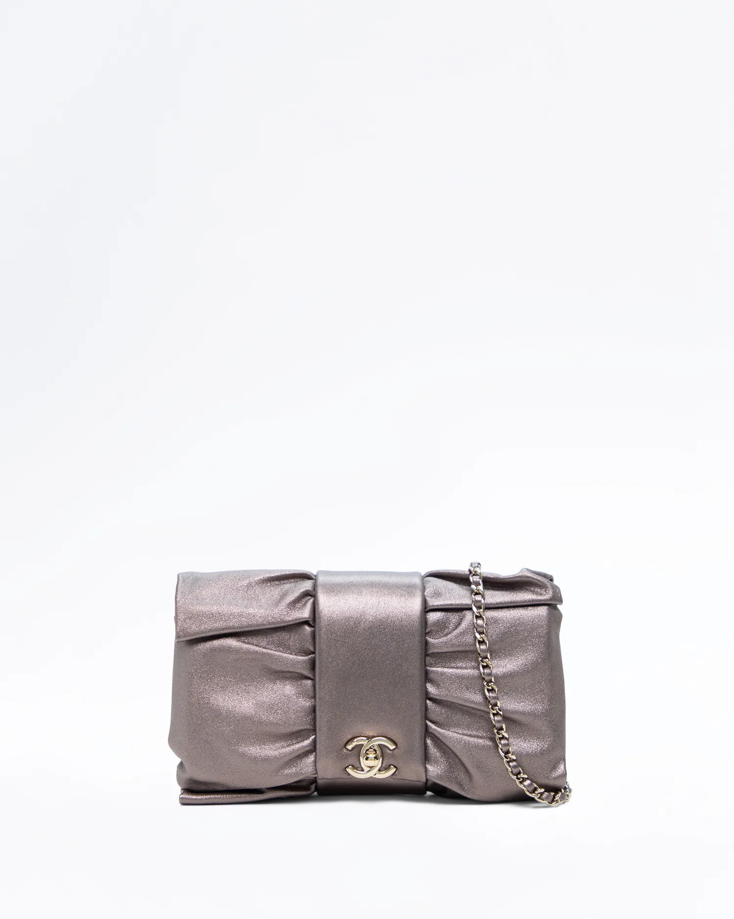 Metallic Tie My Bow Flap Clutch With Chain