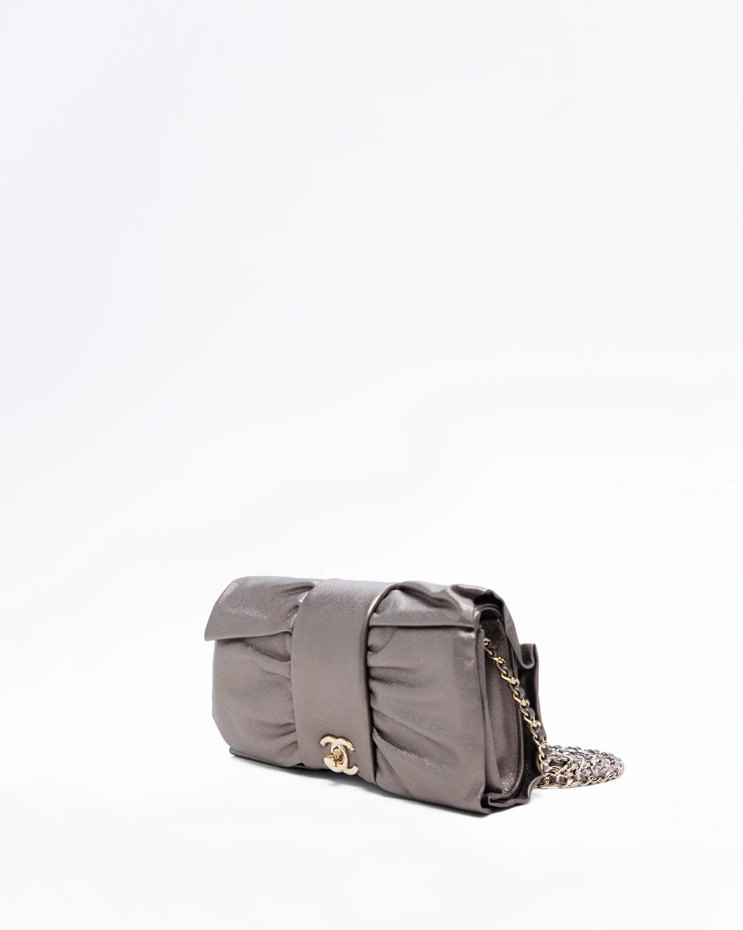 Metallic Tie My Bow Flap Clutch With Chain