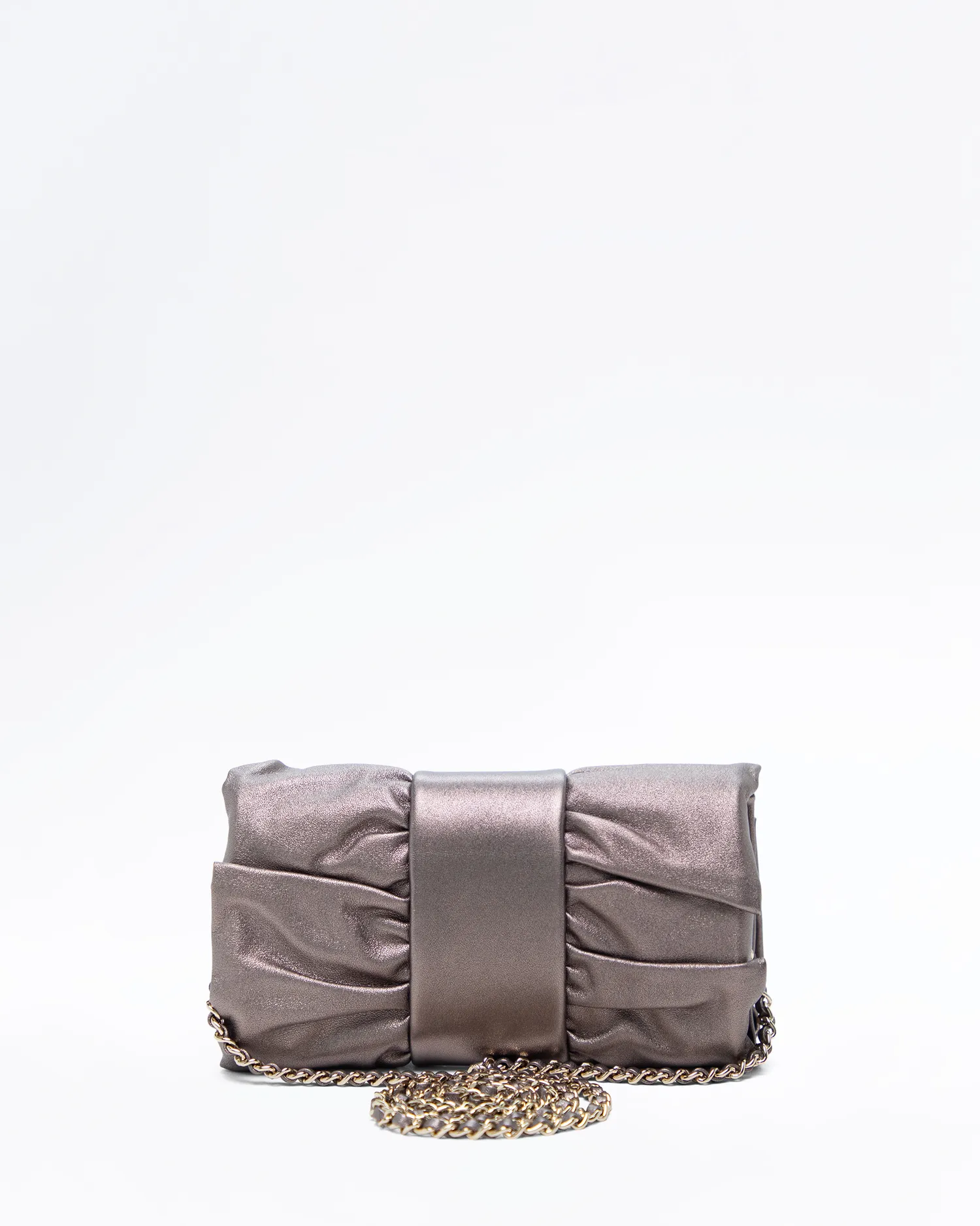 Metallic Tie My Bow Flap Clutch With Chain