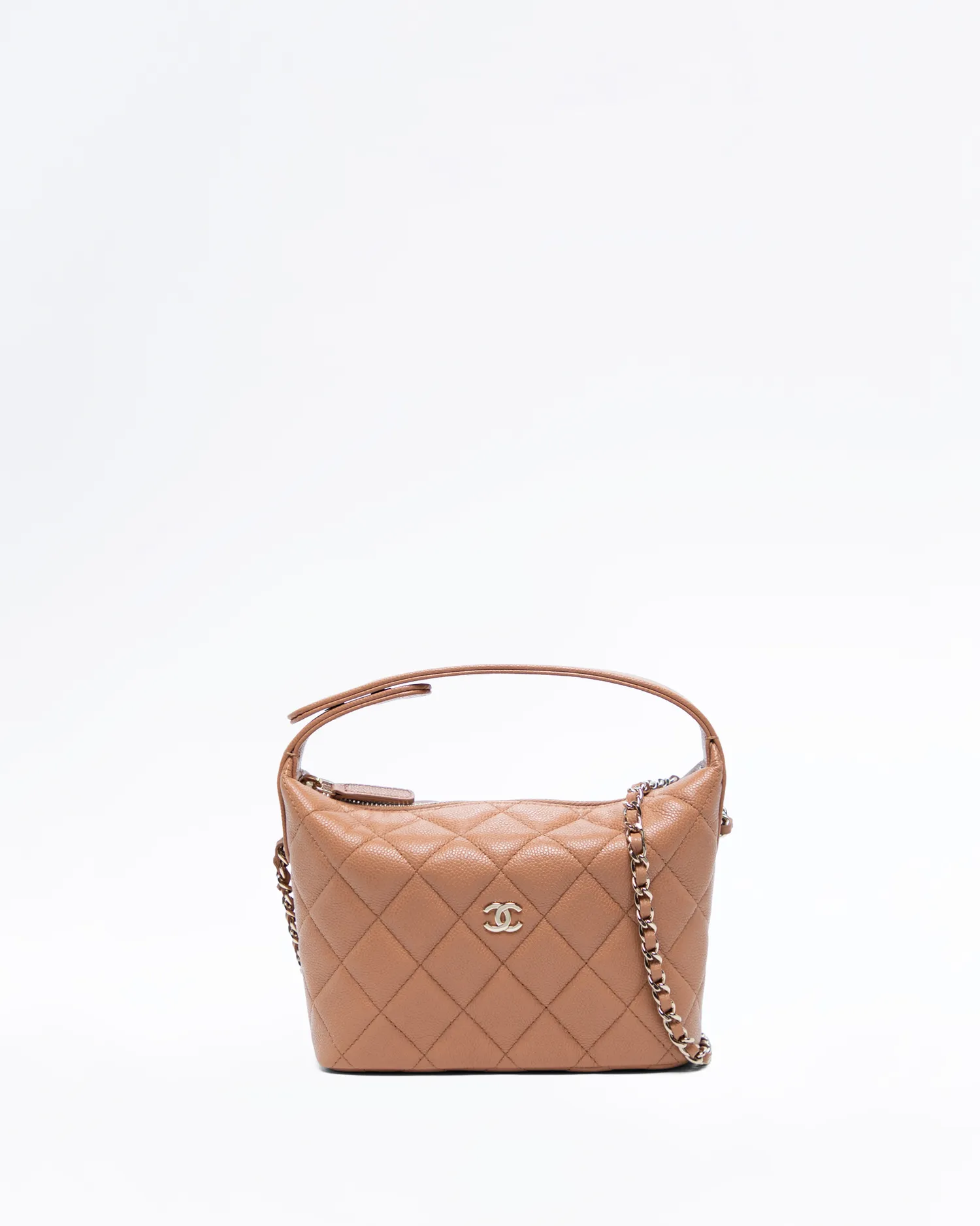 Caviar Quilted Hobo Clutch with Chain