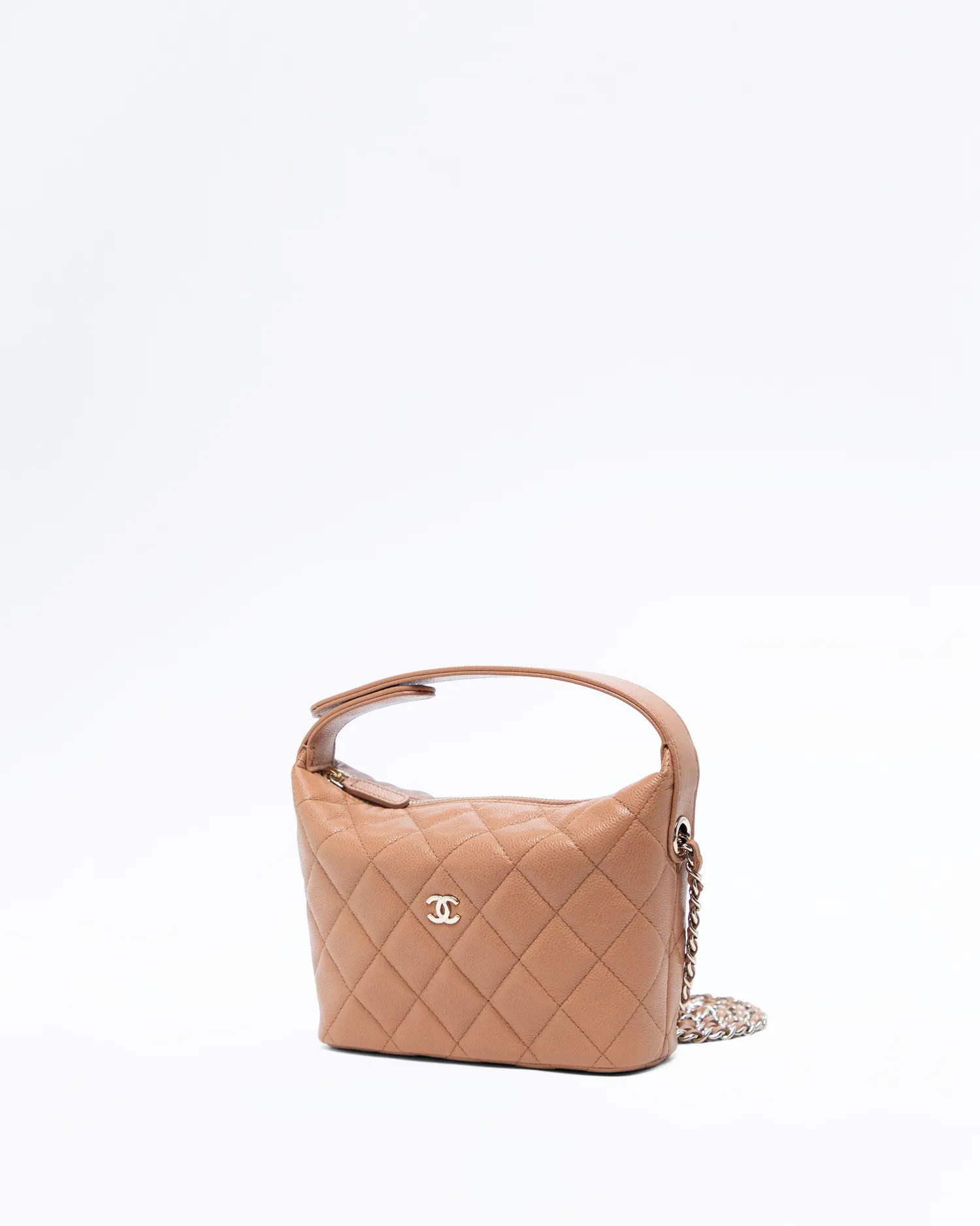 Caviar Quilted Hobo Clutch with Chain