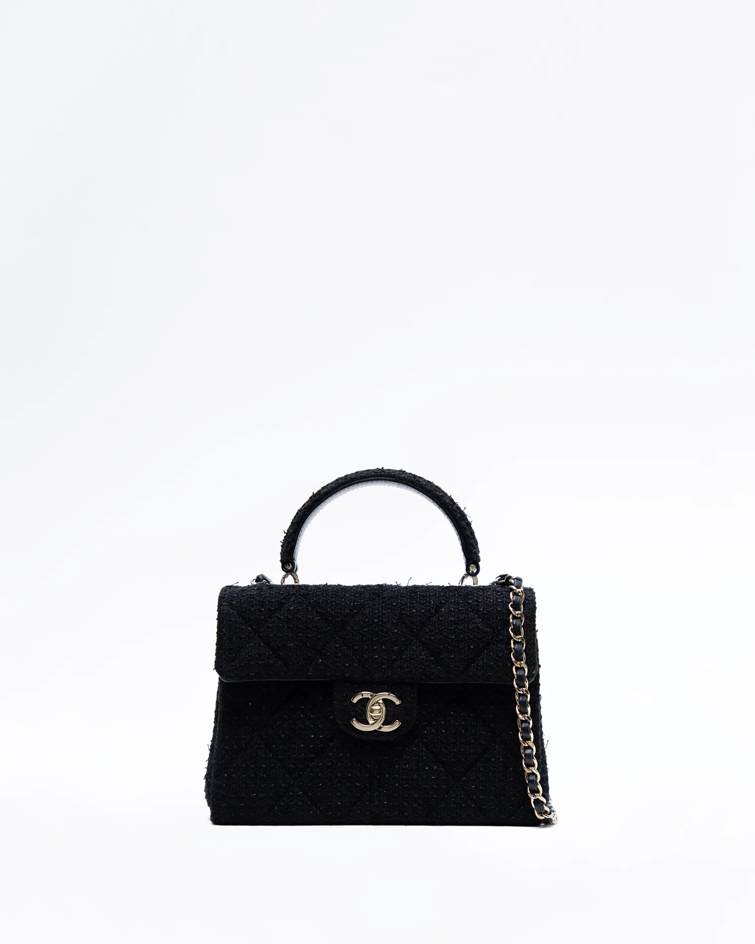 Tweed Retro Twist Top Handle Medium Flap Bag
