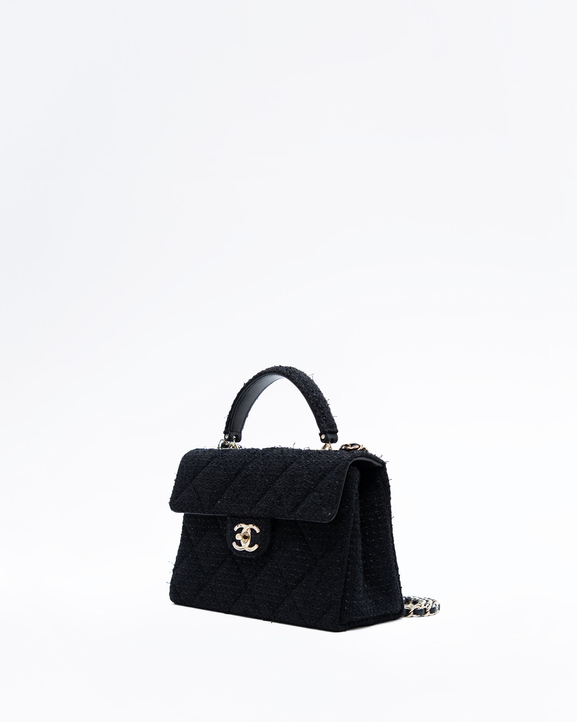 CHANEL② Chanel Tweed Retro Twist Top Handle Medium Flap Bag | Vivrelle