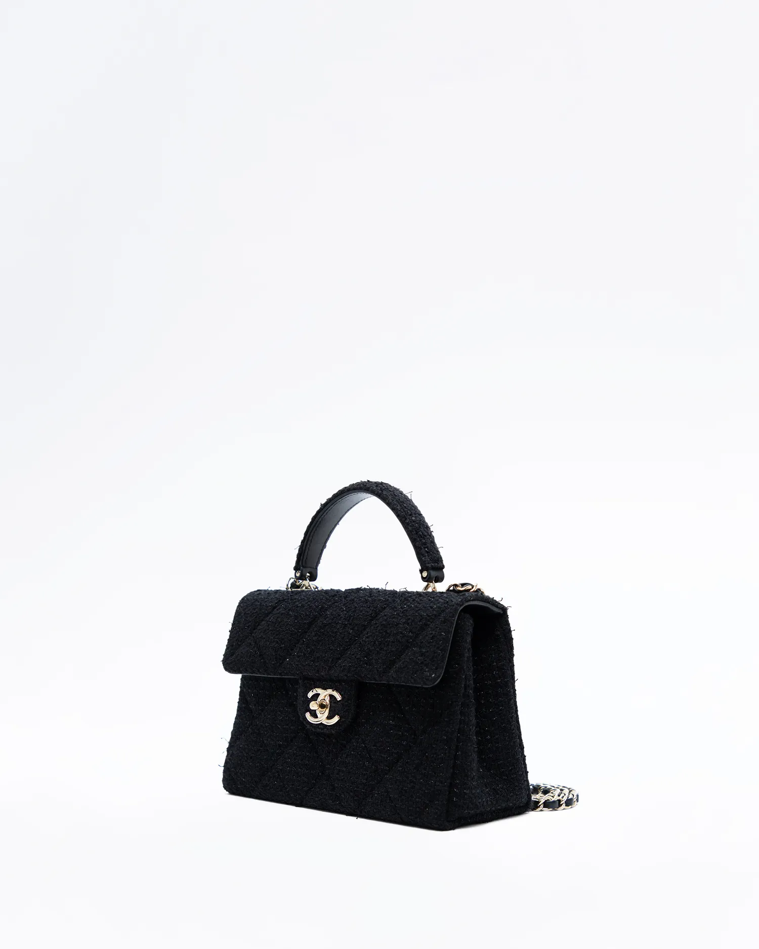 Tweed Retro Twist Top Handle Medium Flap Bag