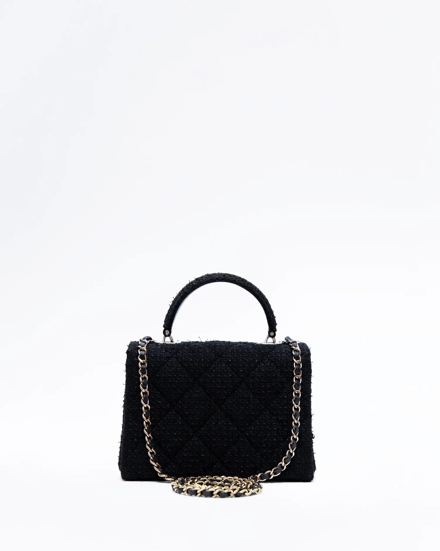Tweed Retro Twist Top Handle Medium Flap Bag