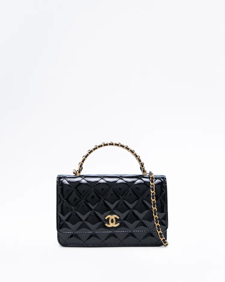 Patent Chain Top Handle Wallet on a Chain