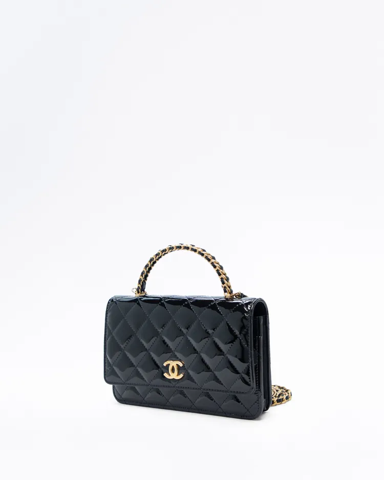 Alternate view angle of Patent Chain Top Handle Wallet on a Chain