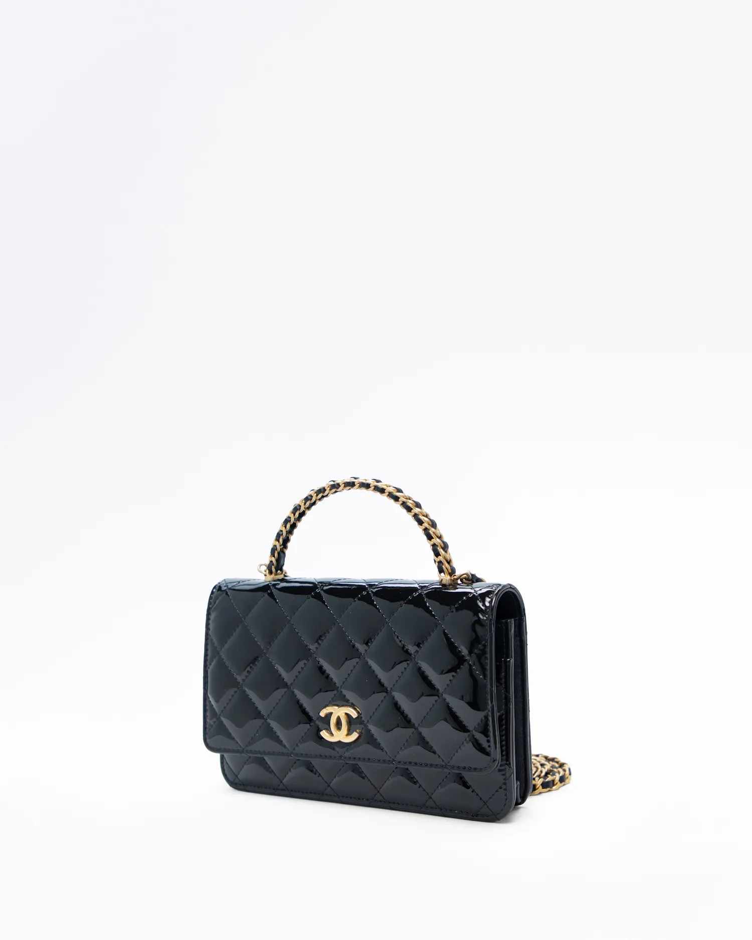 Patent Chain Top Handle Wallet on a Chain