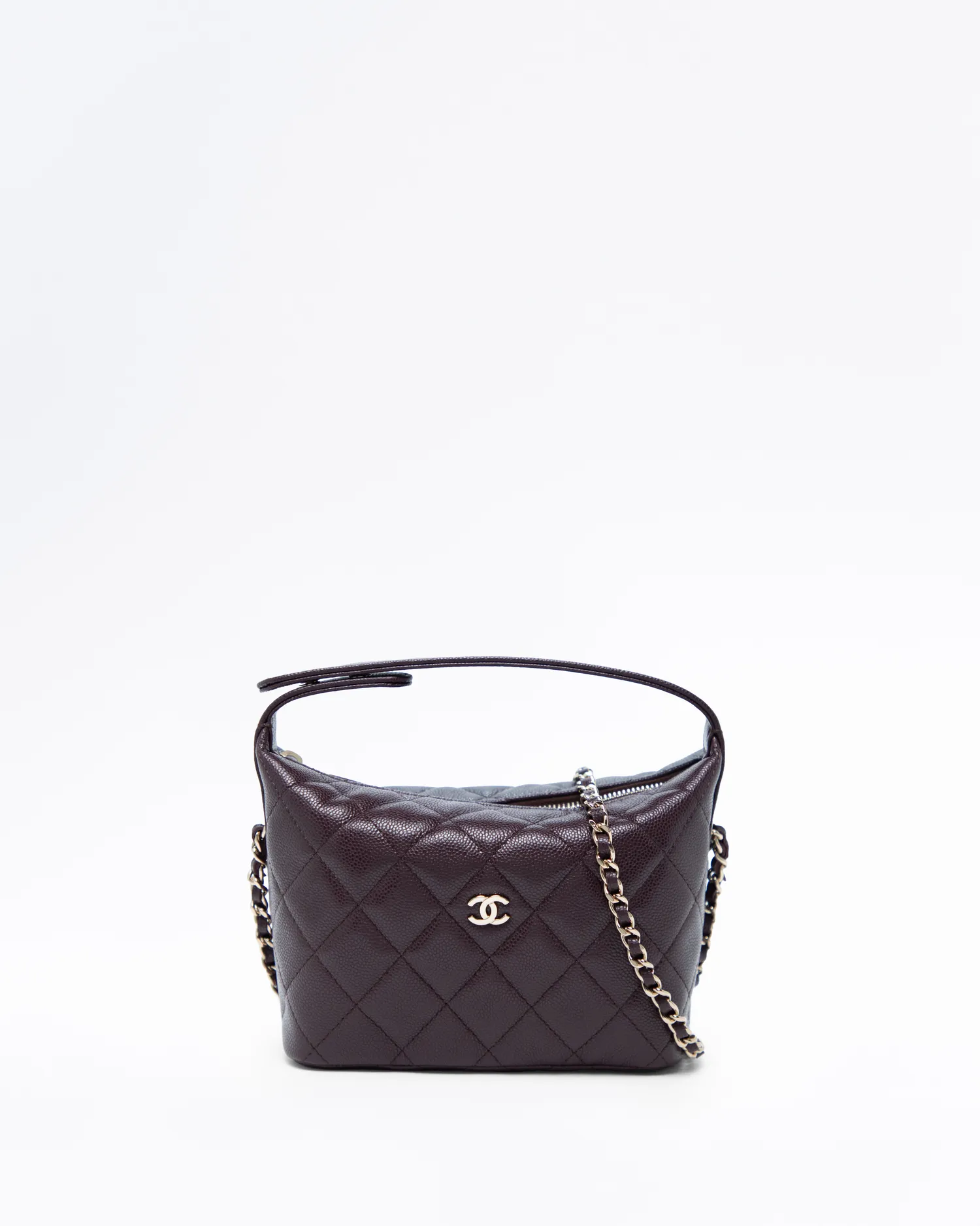 Caviar Quilted Hobo Clutch with Chain