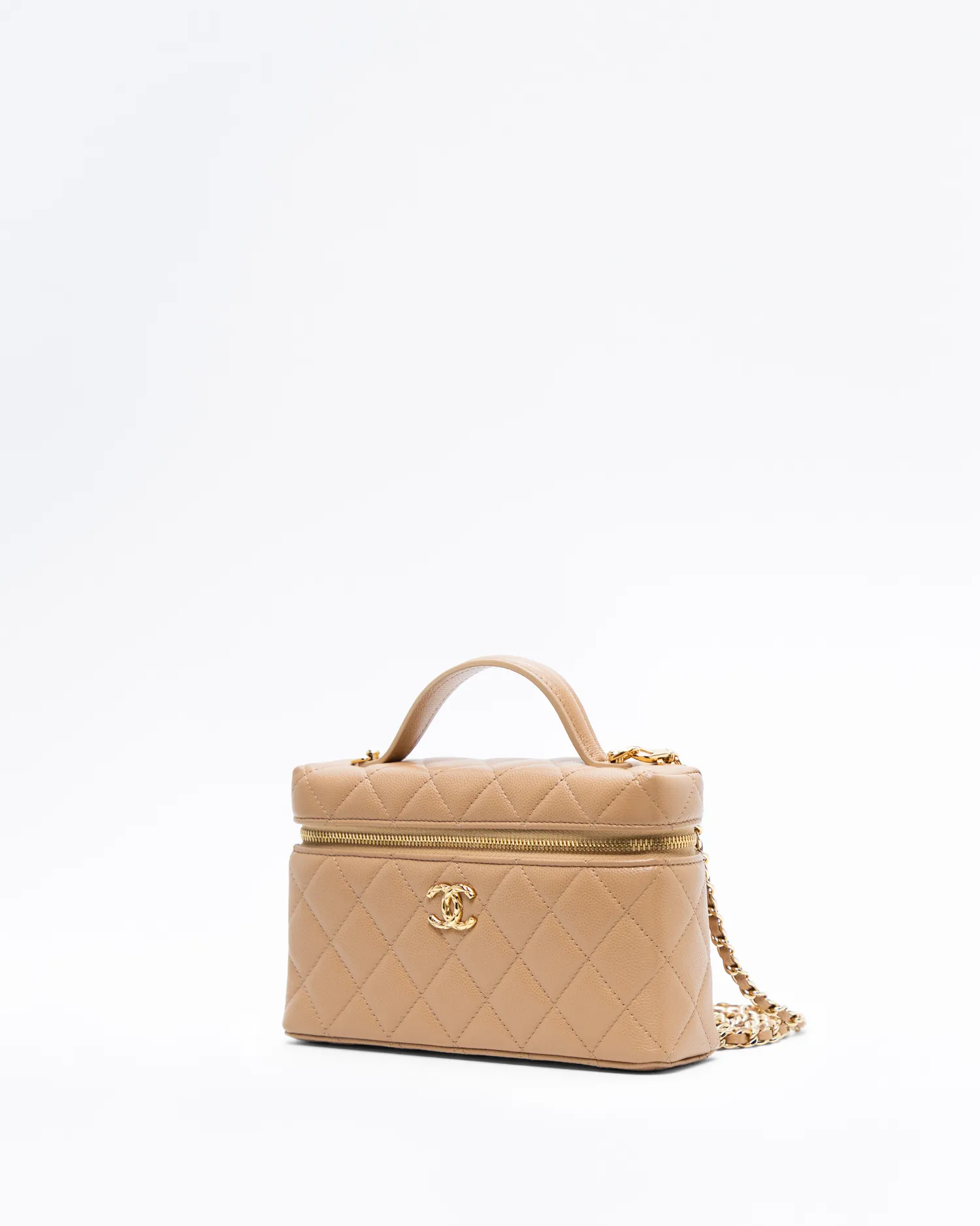 Caviar Textured CC Slim Vanity Case with Chain