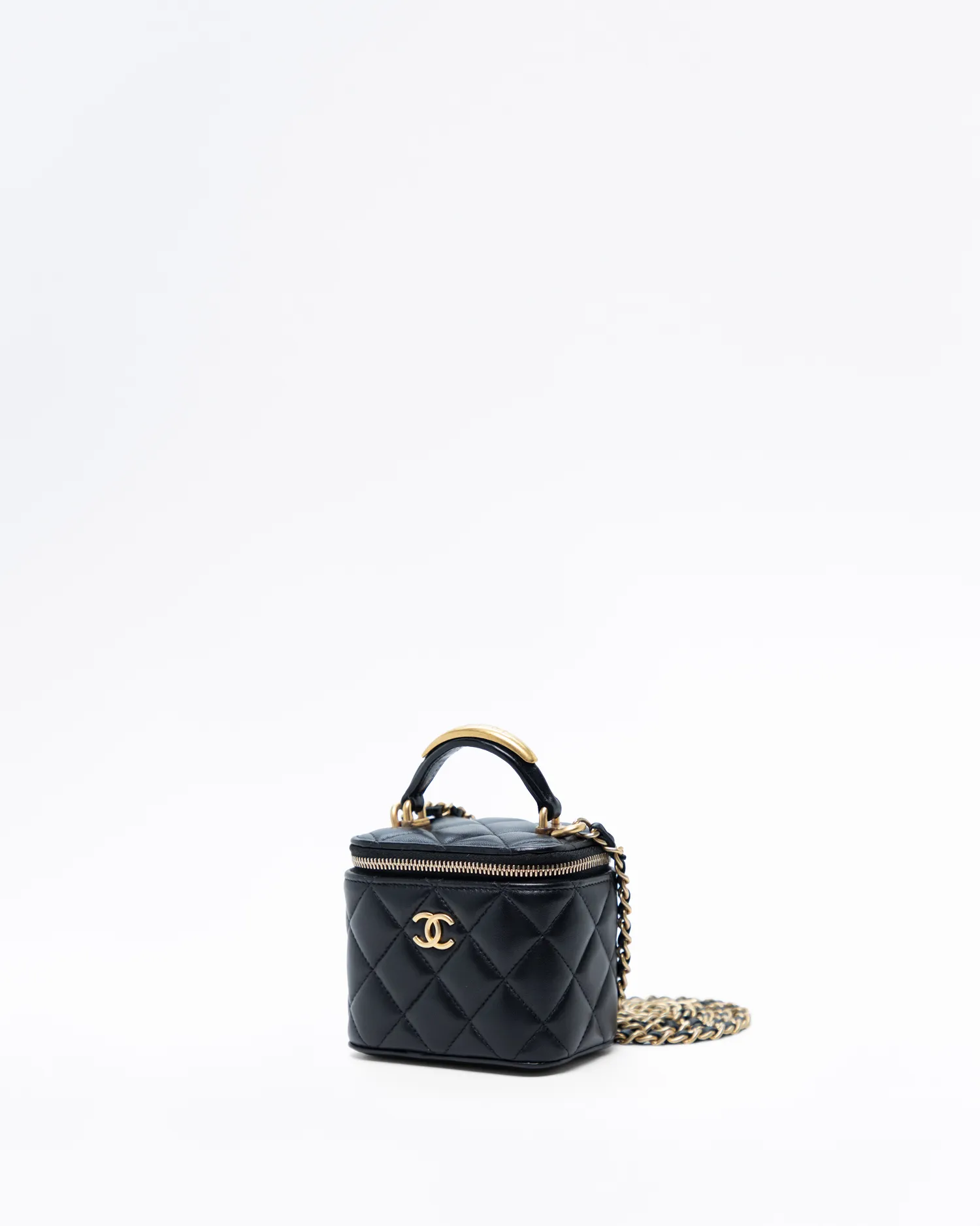 Lambskin Metal Top Handle Mini Vanity with Chain