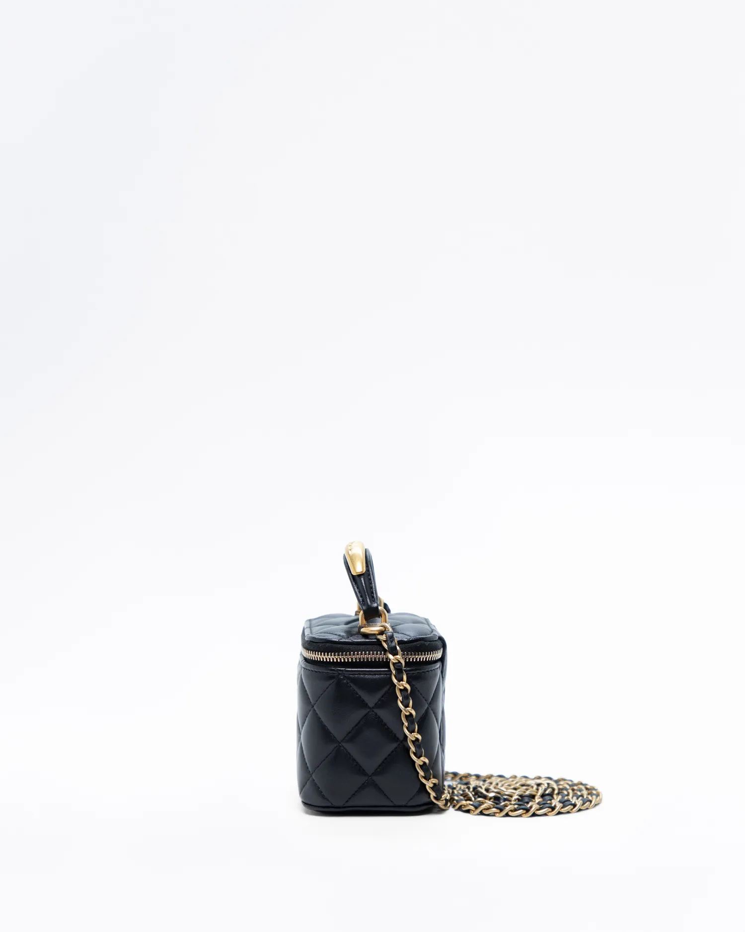 Lambskin Metal Top Handle Mini Vanity with Chain