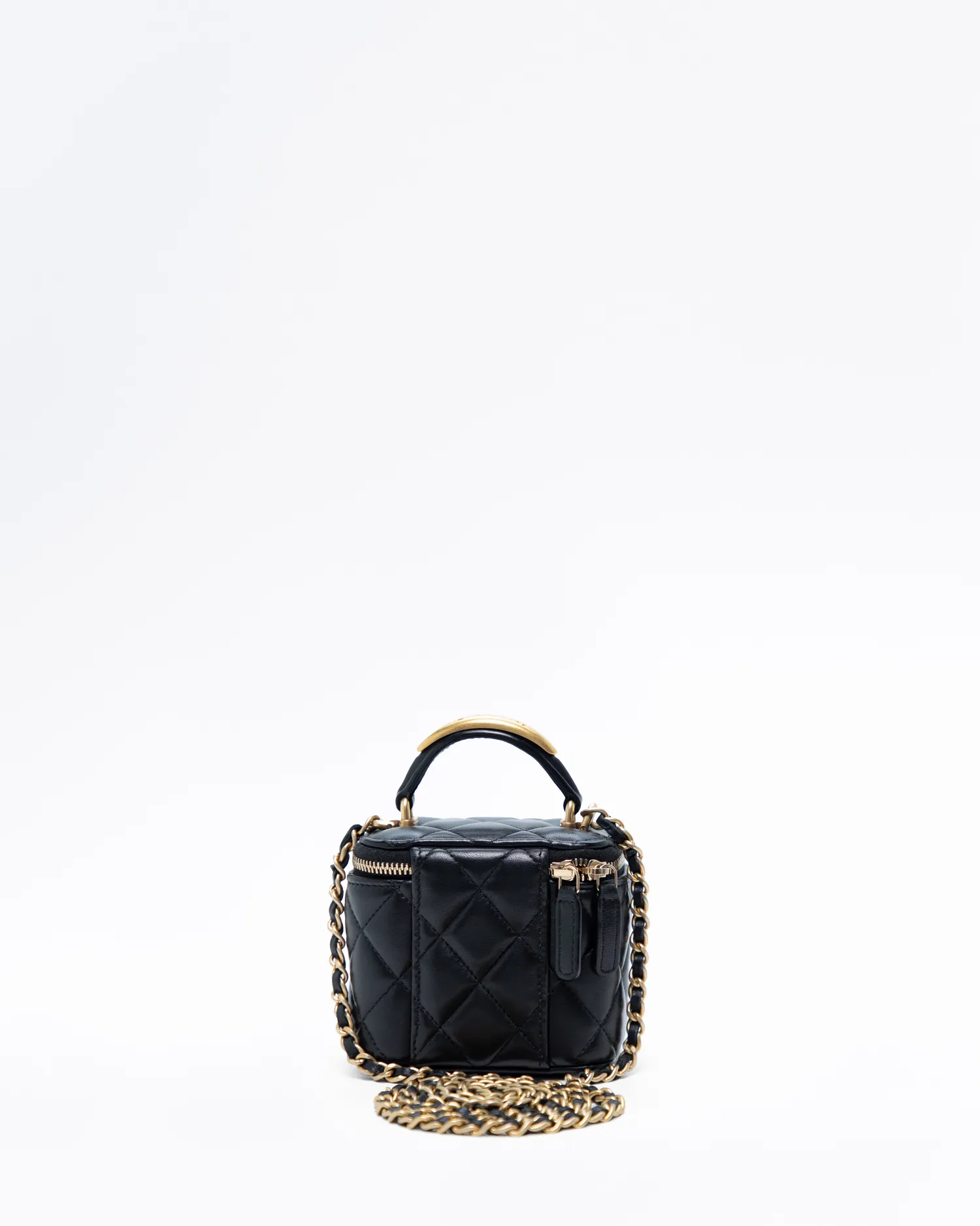 Lambskin Metal Top Handle Mini Vanity with Chain