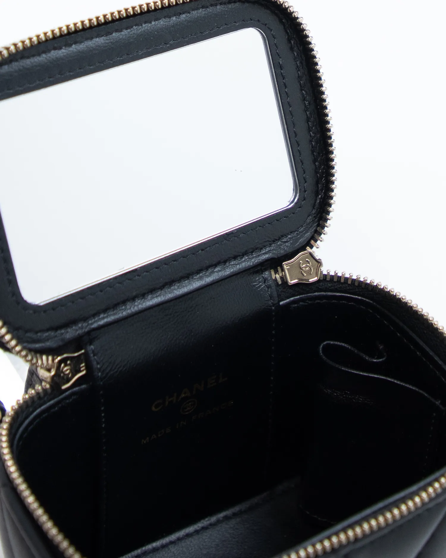 Lambskin Metal Top Handle Mini Vanity with Chain
