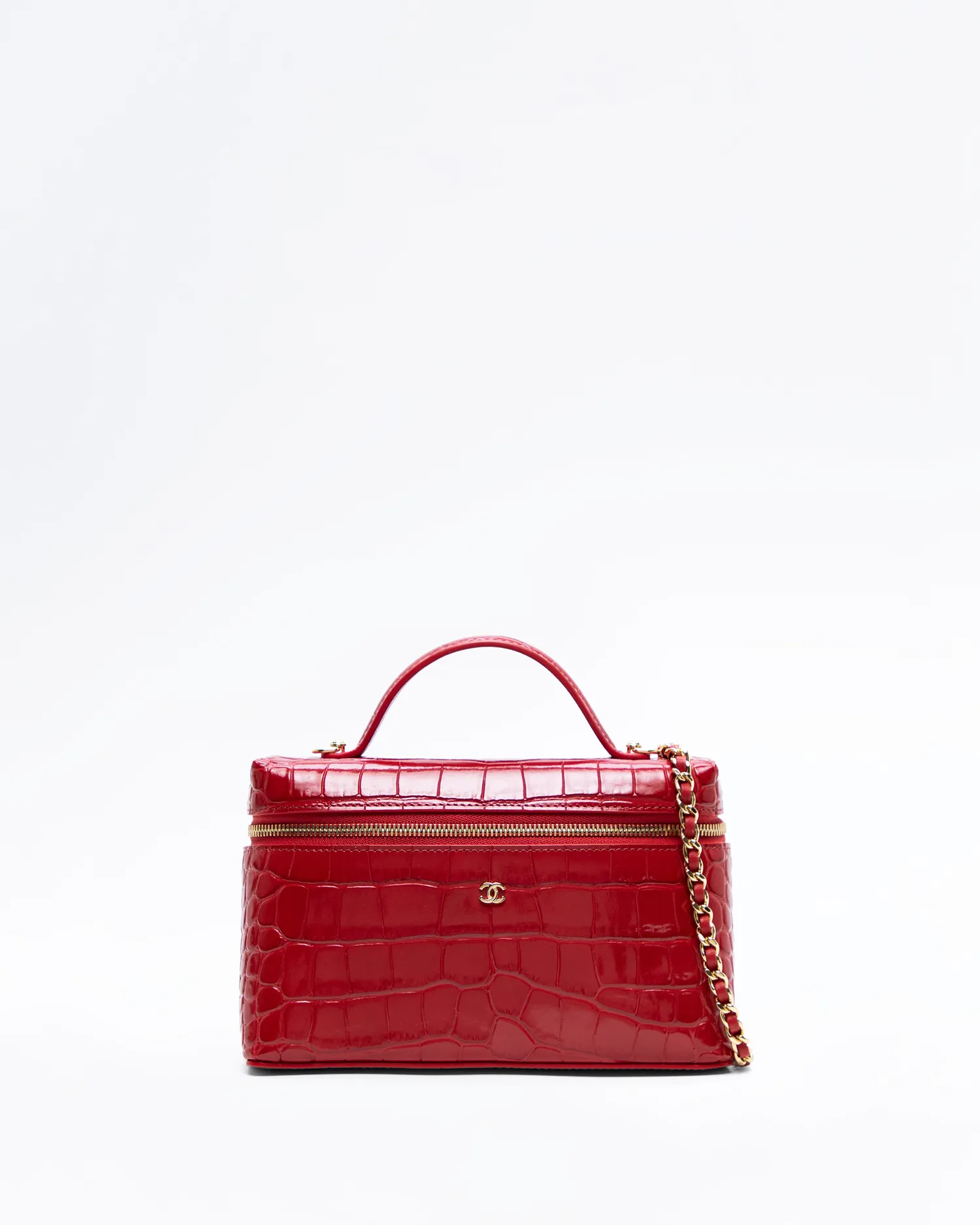 Croc-Embossed Slim Vanity Case with Chain