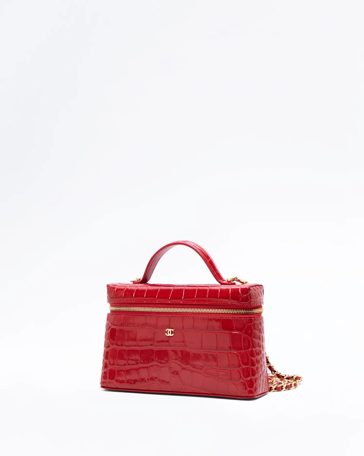 Croc-Embossed Slim Vanity Case with Chain