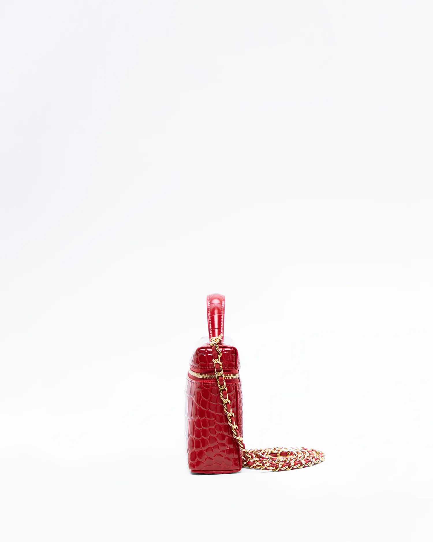 Croc-Embossed Slim Vanity Case with Chain