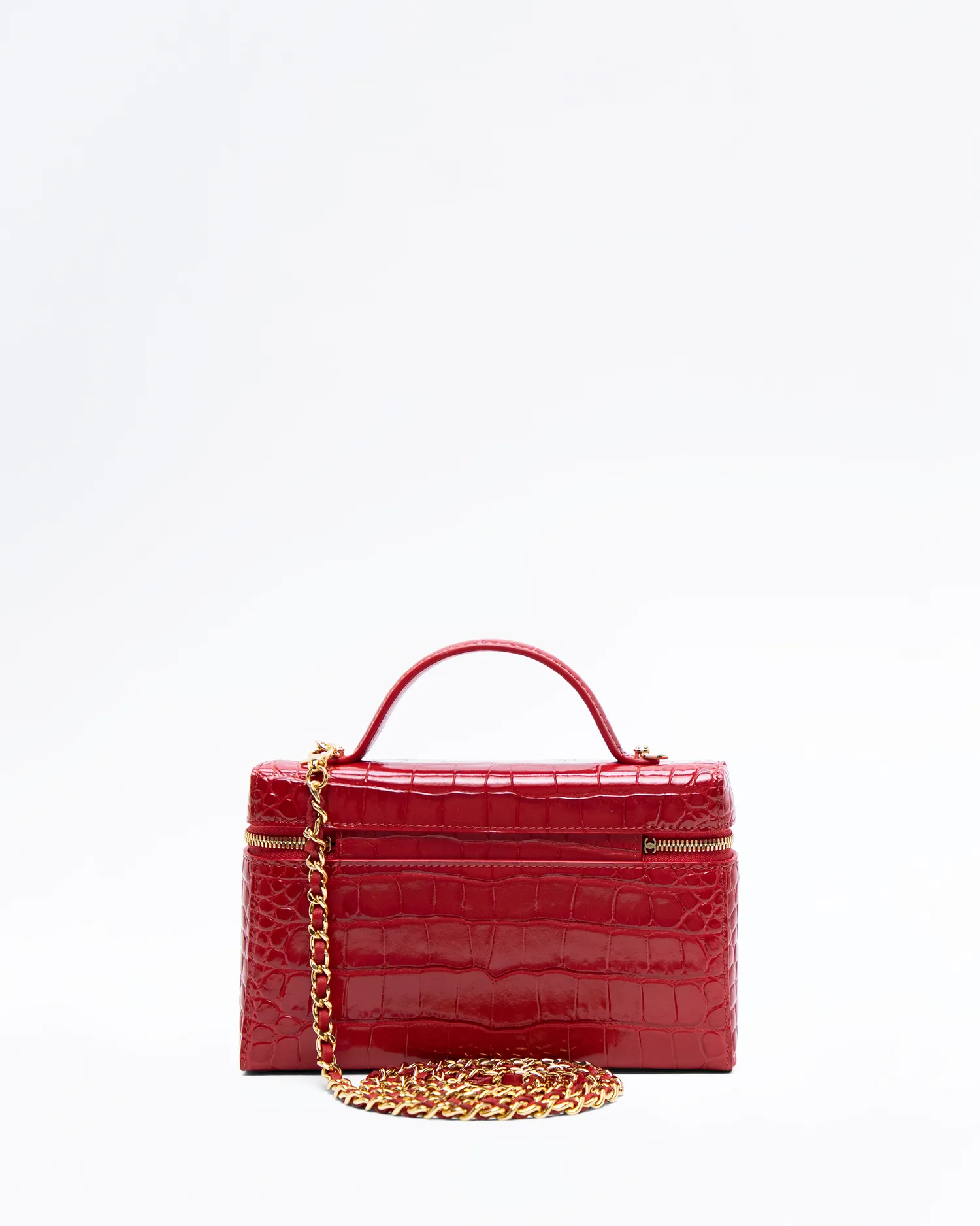 Croc-Embossed Slim Vanity Case with Chain
