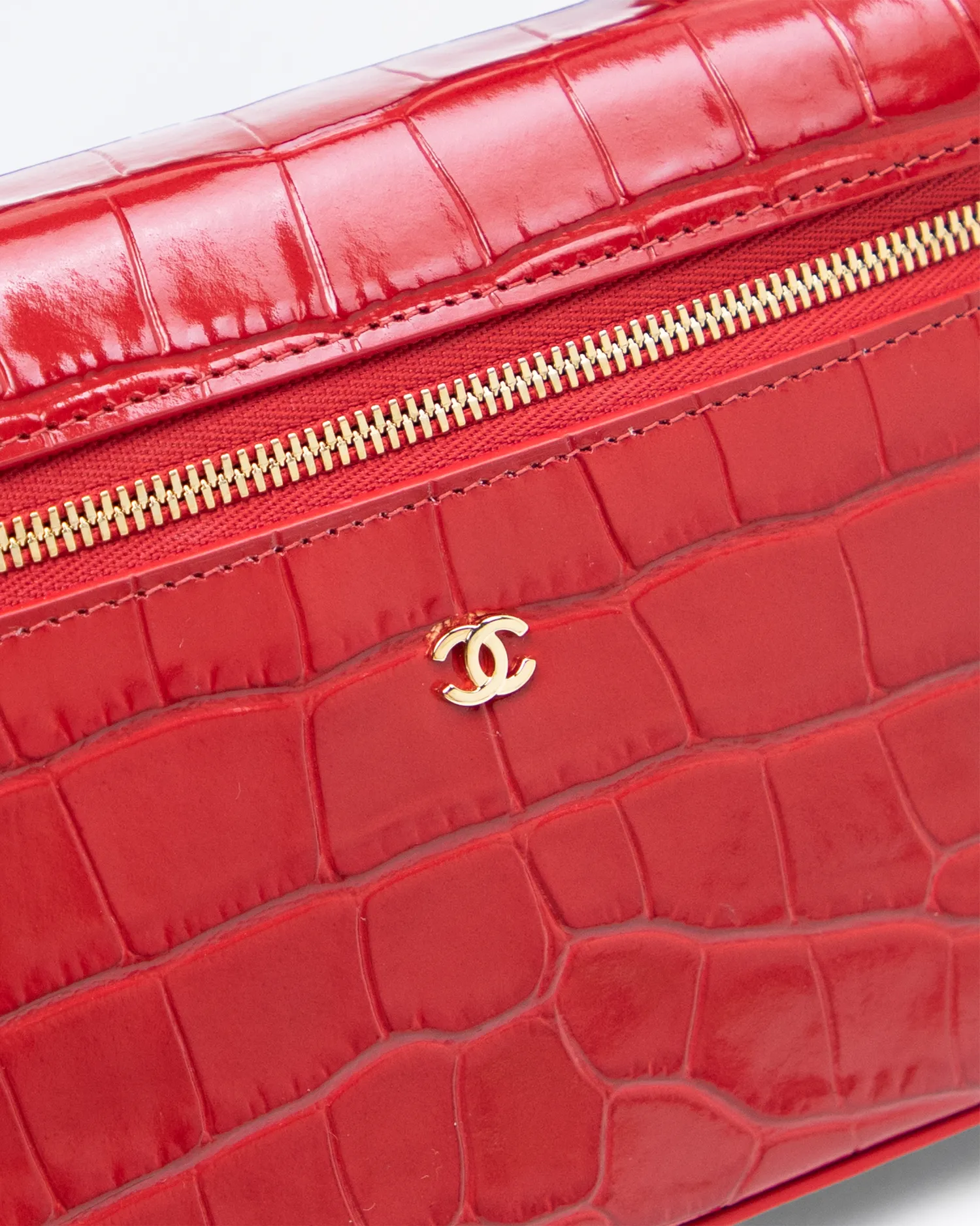 Croc-Embossed Slim Vanity Case with Chain