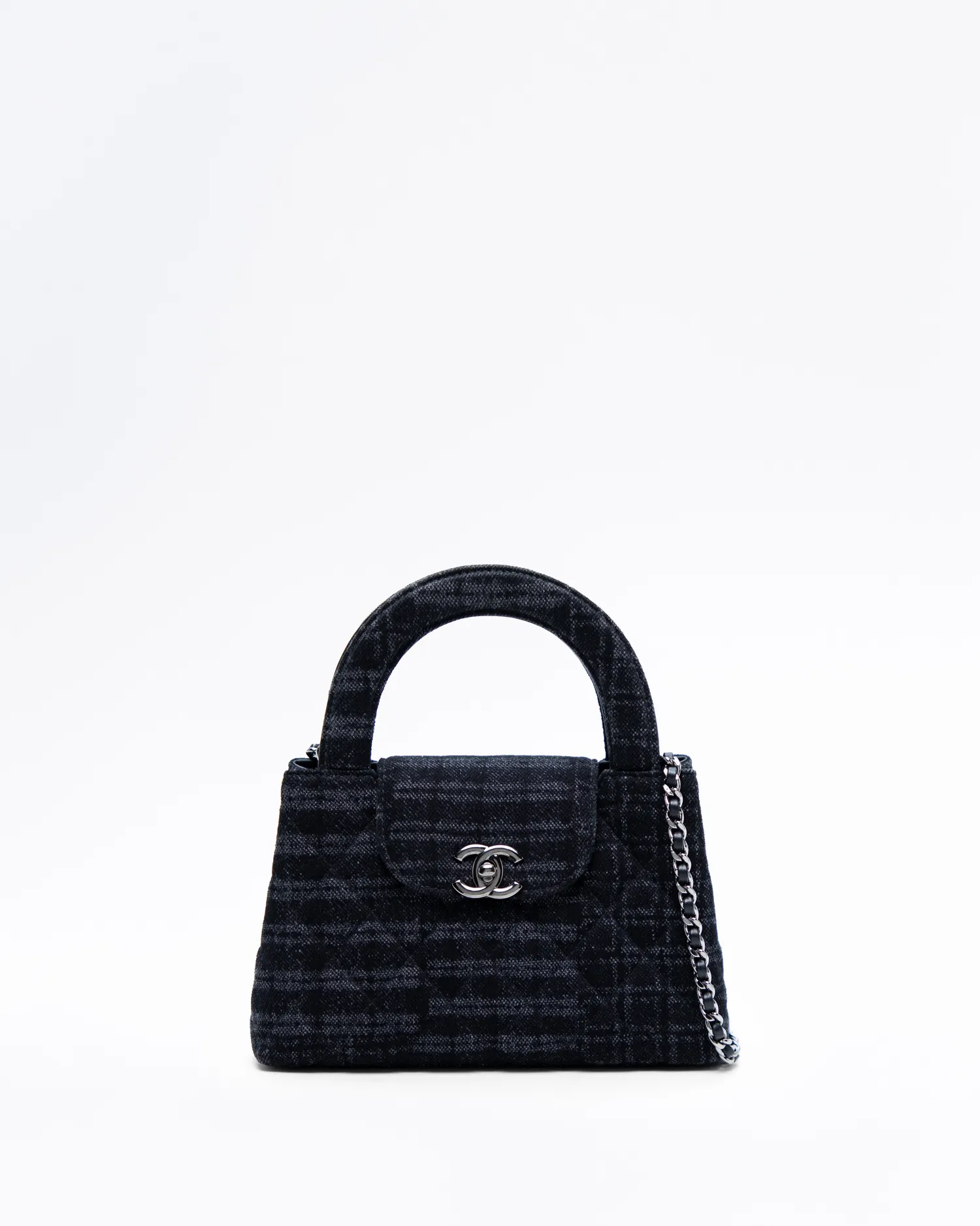 Denim Kelly Top Handle Nano Shopping Bag
