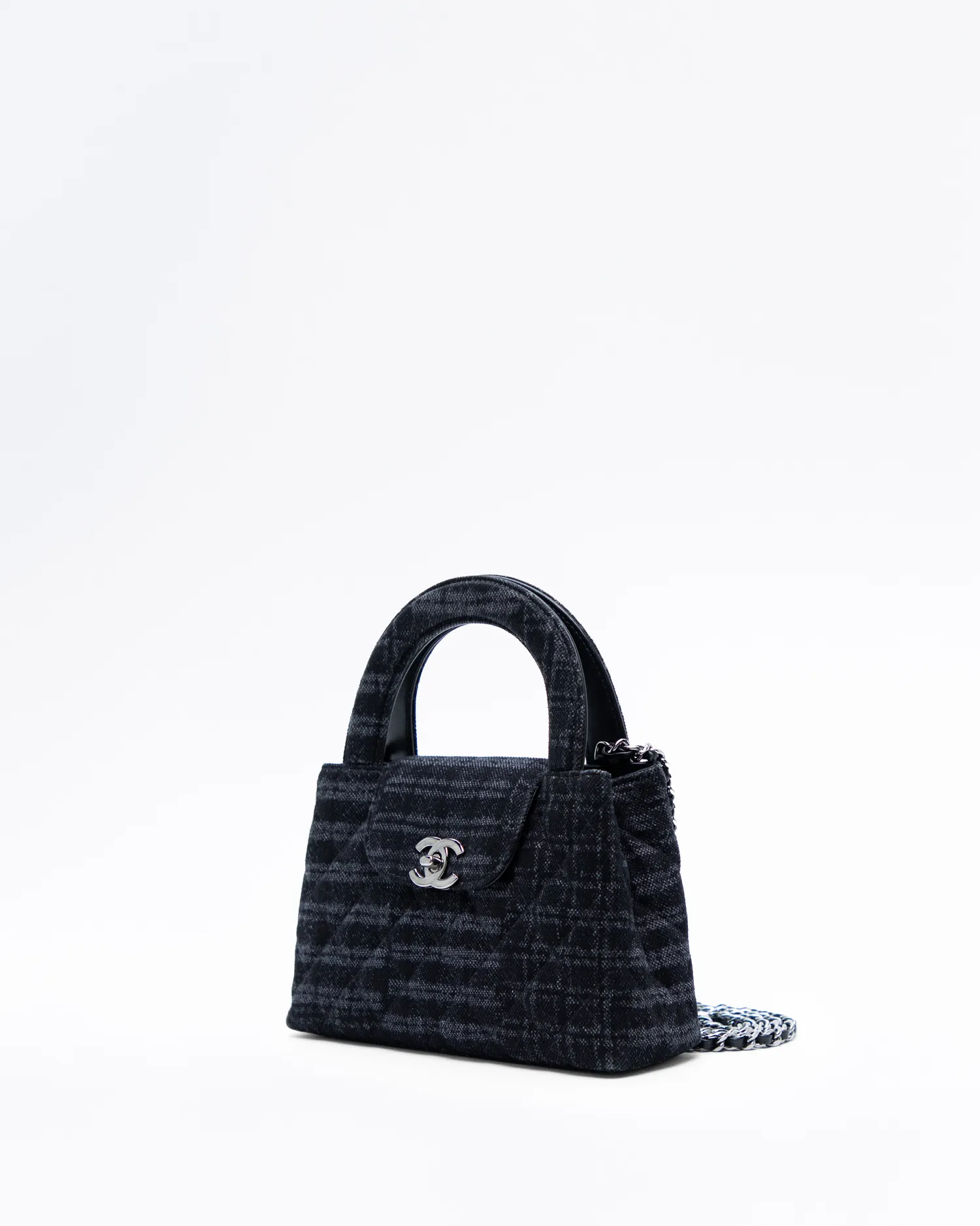 Denim Kelly Top Handle Nano Shopping Bag
