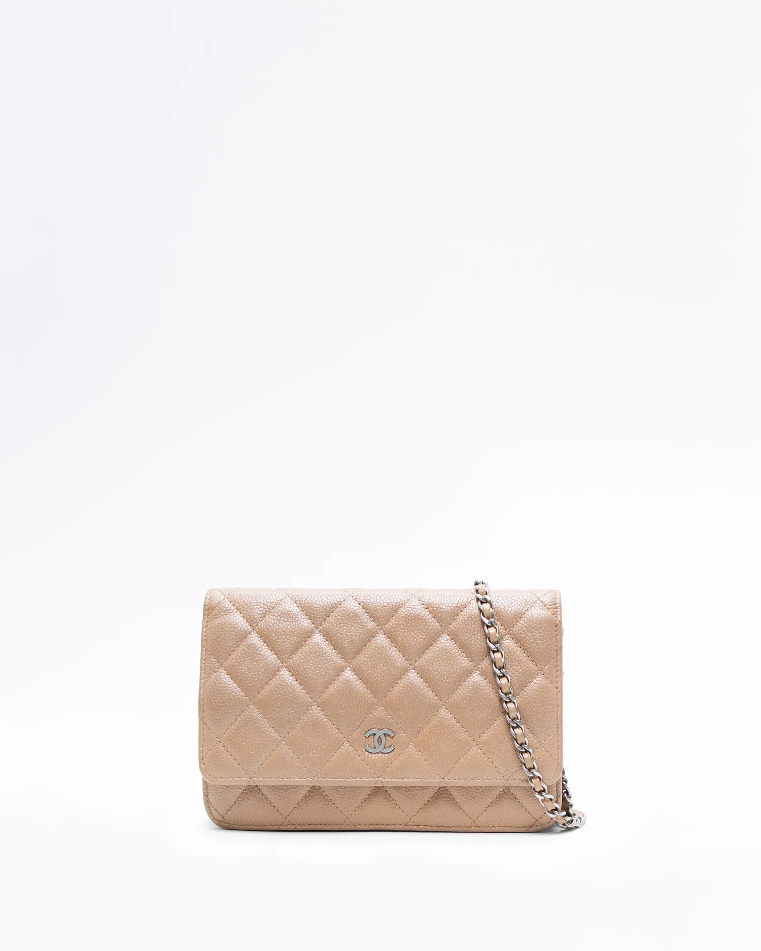 Iridescent Caviar Quilted Wallet on a Chain