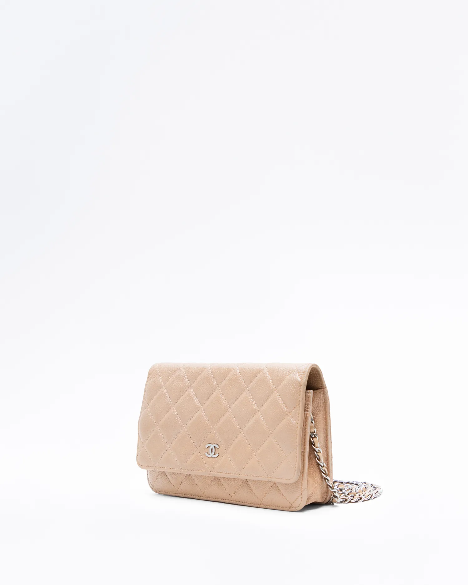 Iridescent Caviar Quilted Wallet on a Chain