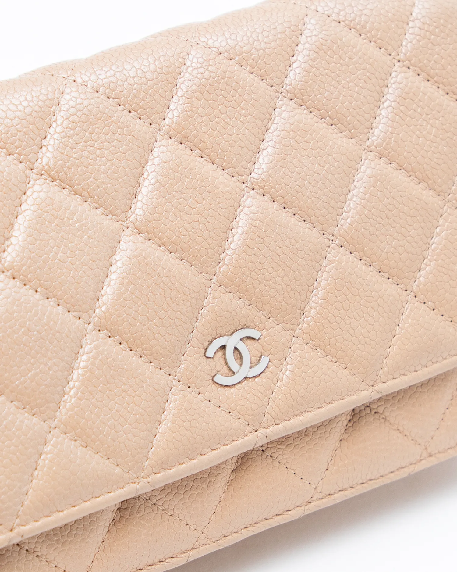 Iridescent Caviar Quilted Wallet on a Chain