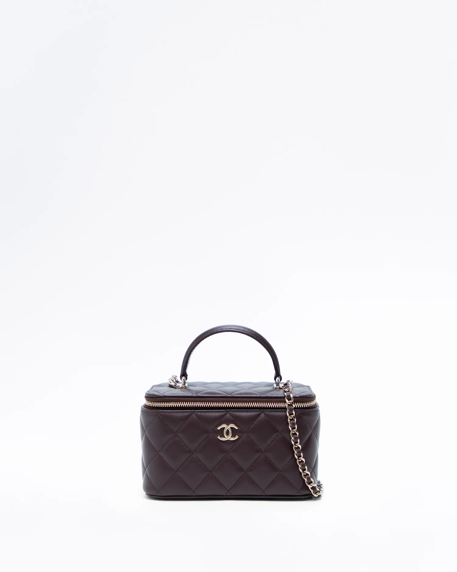 Lambskin Quilted Top Handle Vanity with Chain