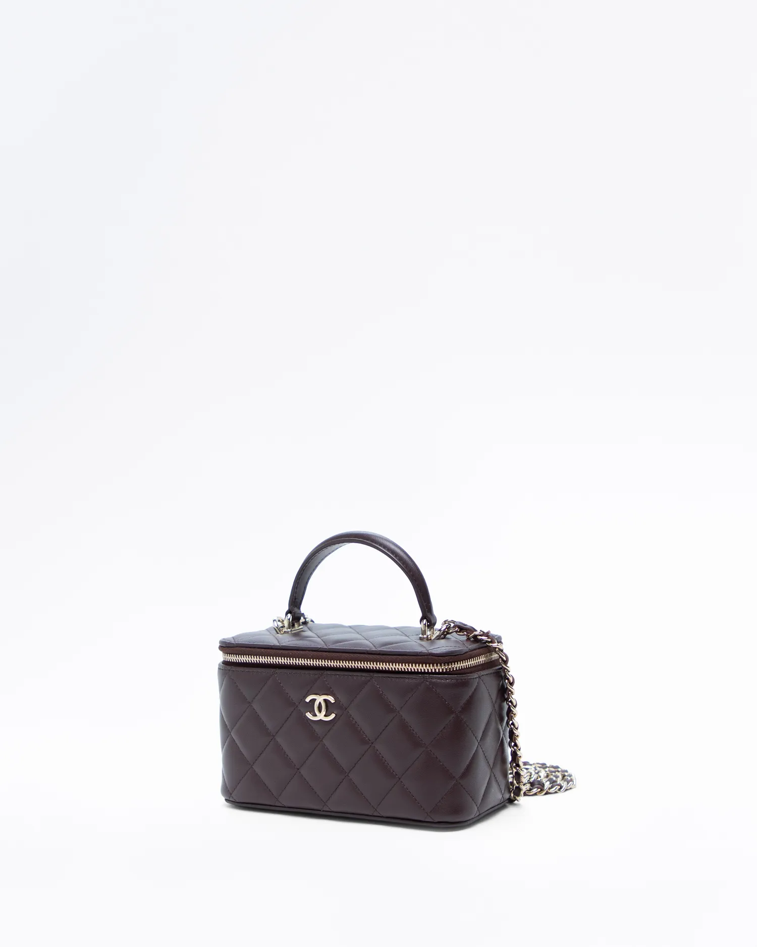 Lambskin Quilted Top Handle Vanity with Chain