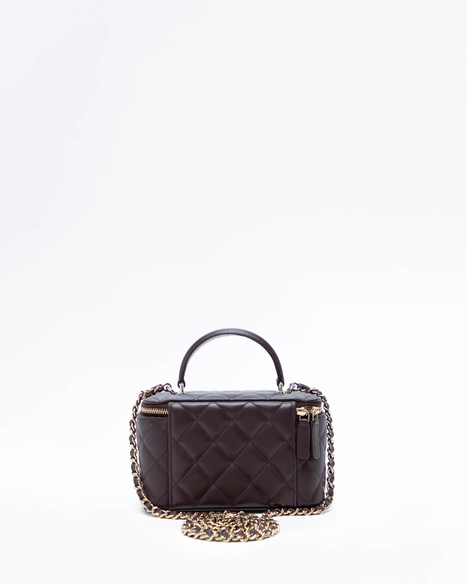 Lambskin Quilted Top Handle Vanity with Chain