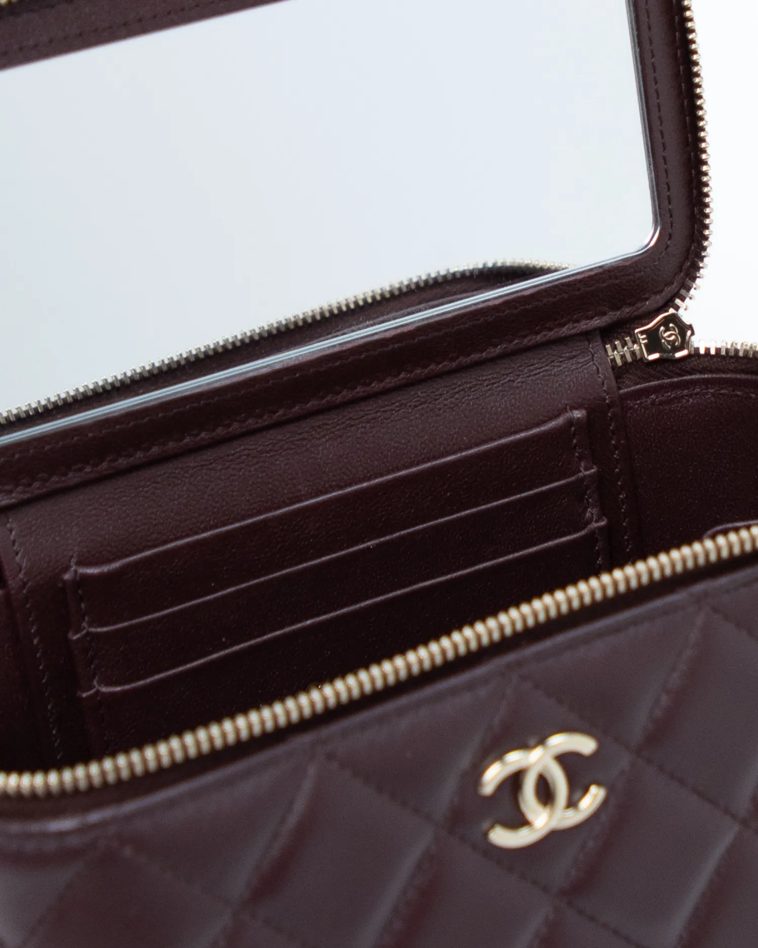 Lambskin Quilted Top Handle Vanity with Chain