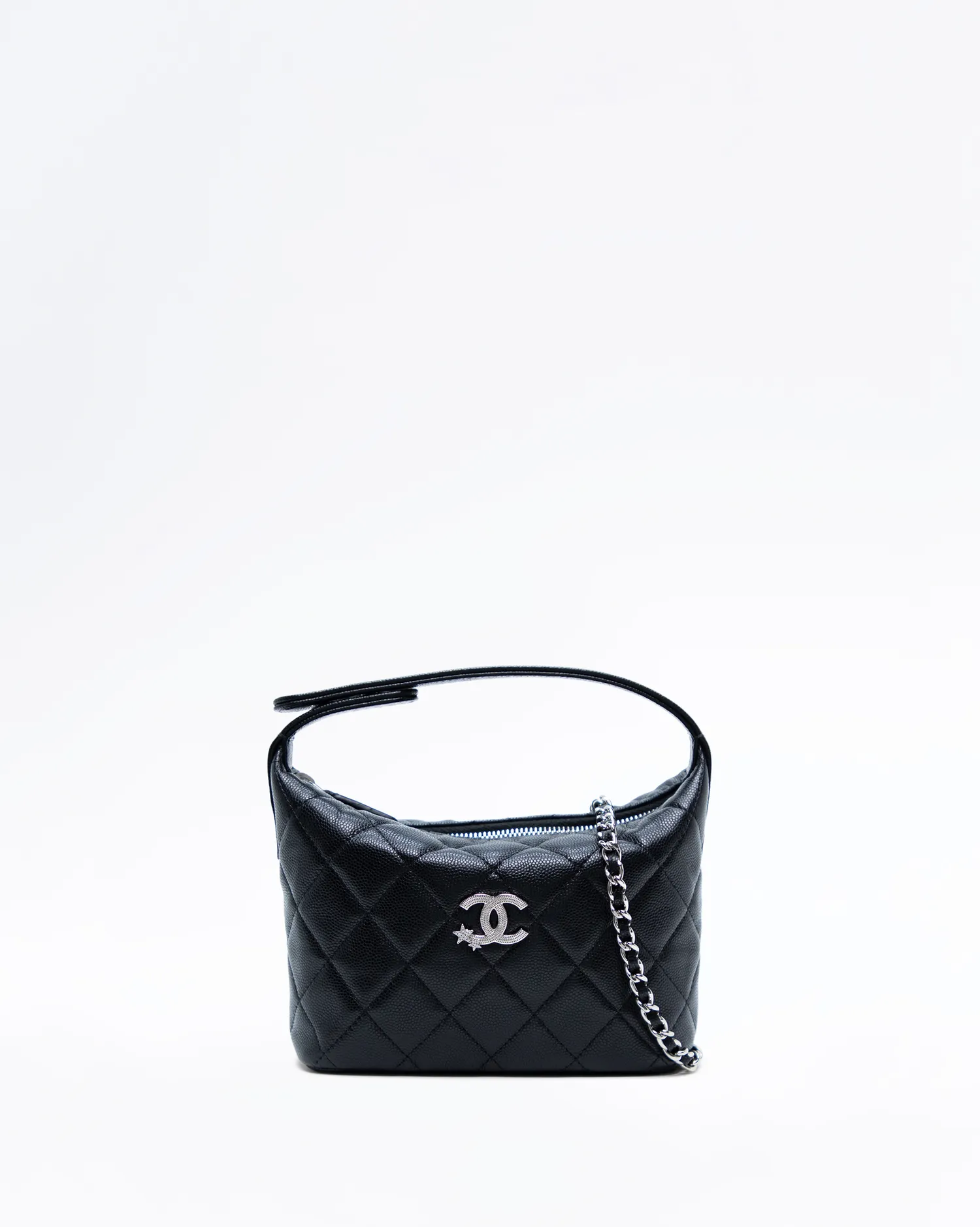 Crystal Star CC Quilted Hobo Clutch with Chain