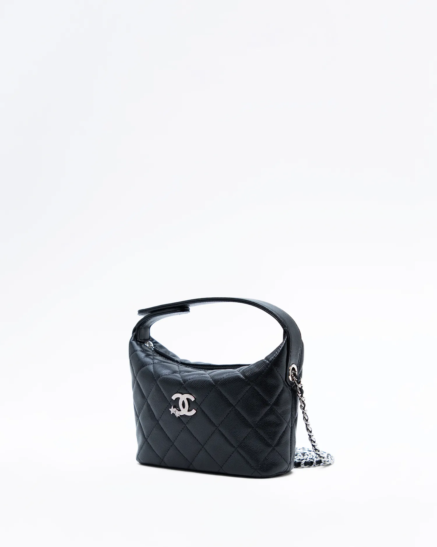 Crystal Star CC Quilted Hobo Clutch with Chain