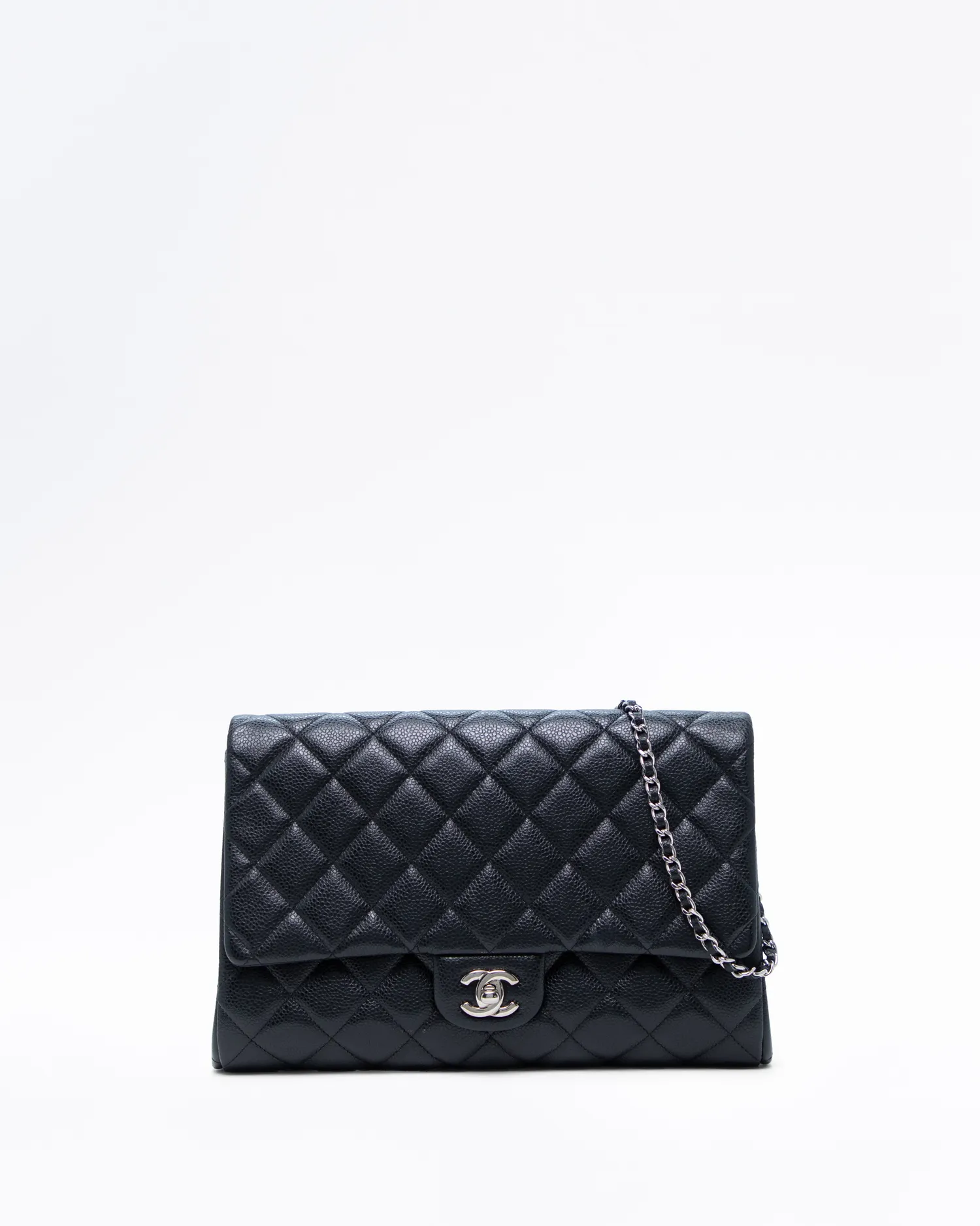 Caviar Quilted Flap Clutch with Chain
