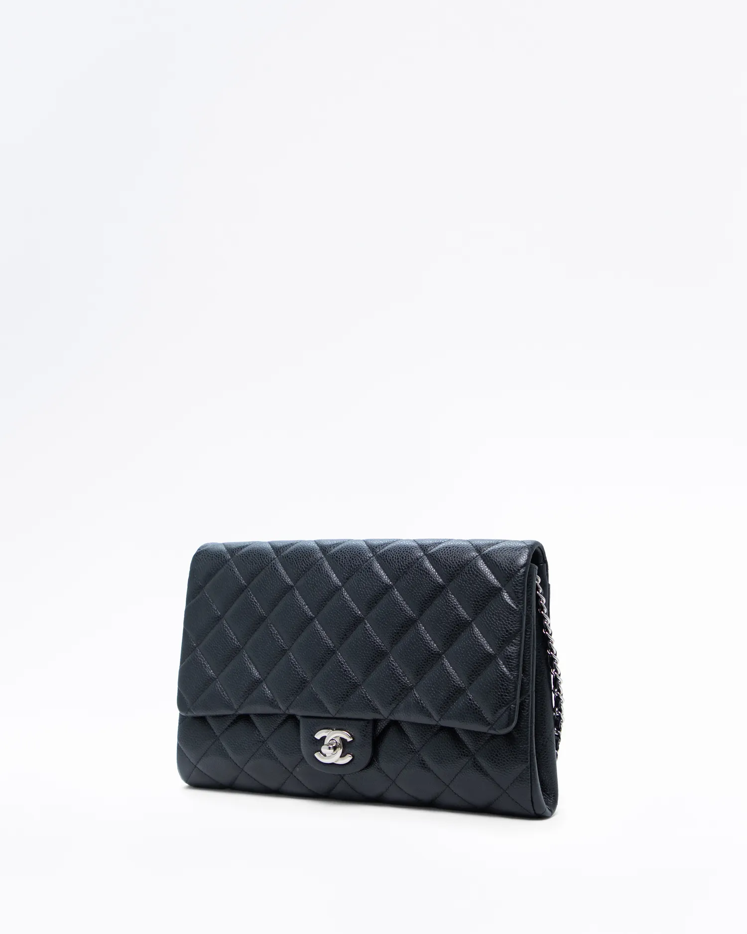 Caviar Quilted Flap Clutch with Chain