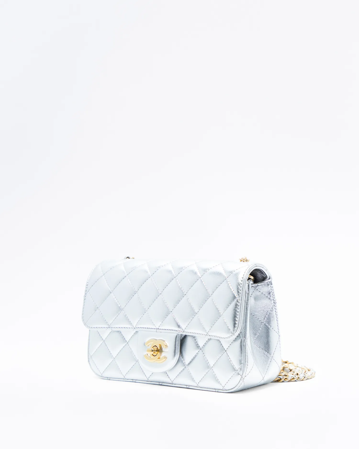 Metallic Pearl Crush Mini Flap Bag