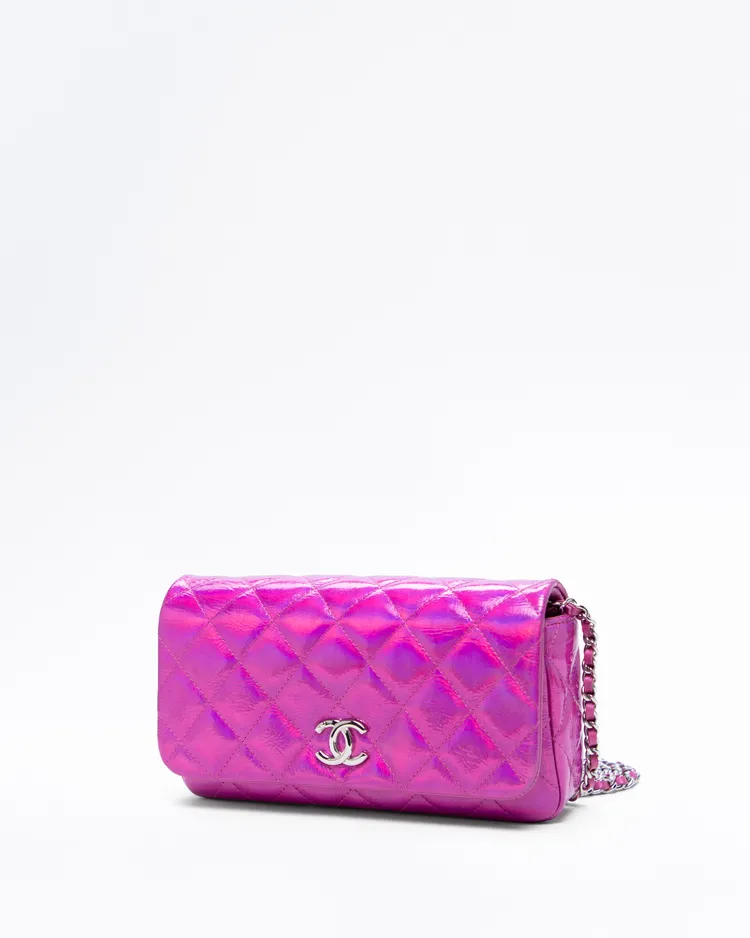 Alternate view angle of Iridescent Mirror Clutch with Chain
