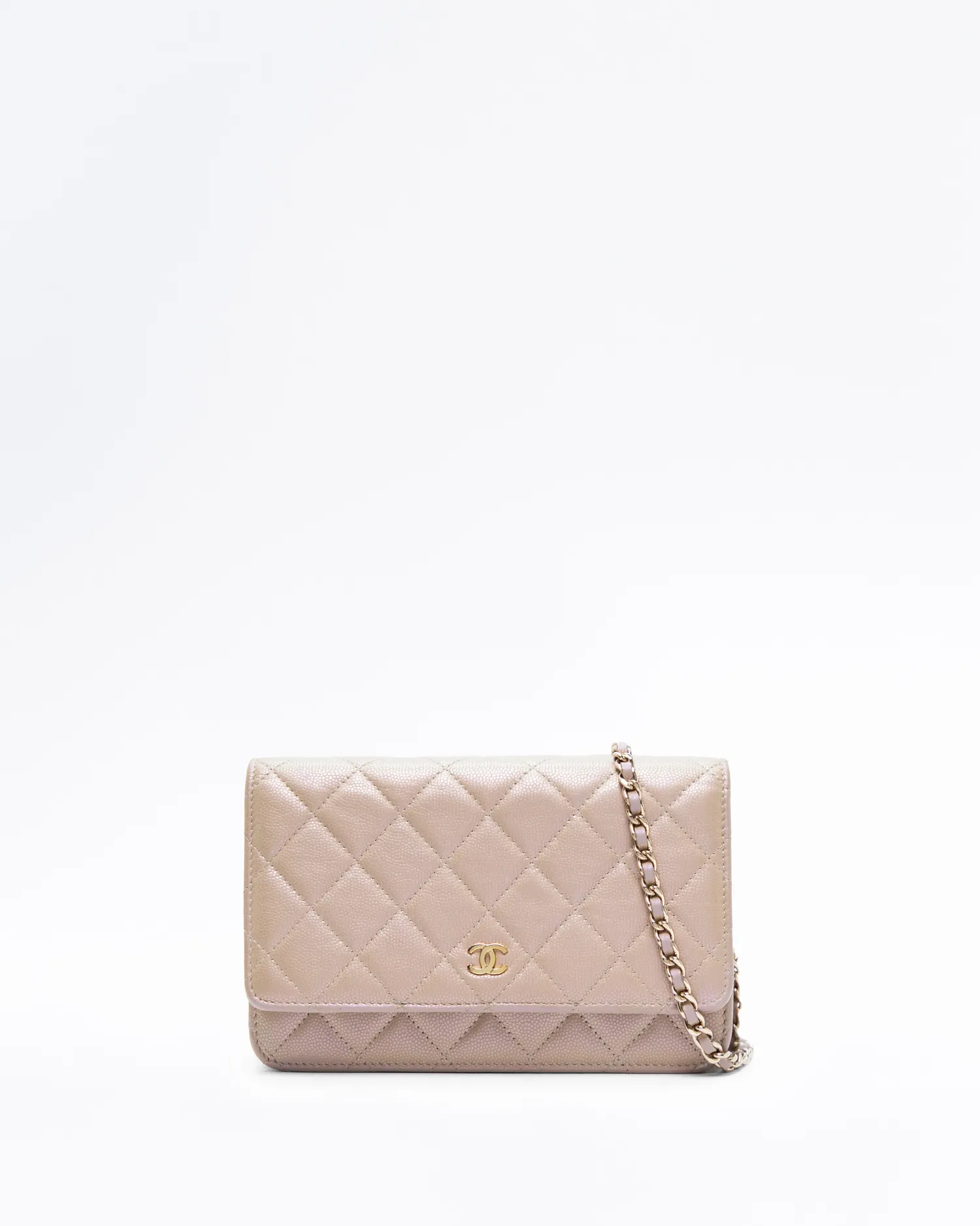 Iridescent Caviar Quilted Wallet on a Chain