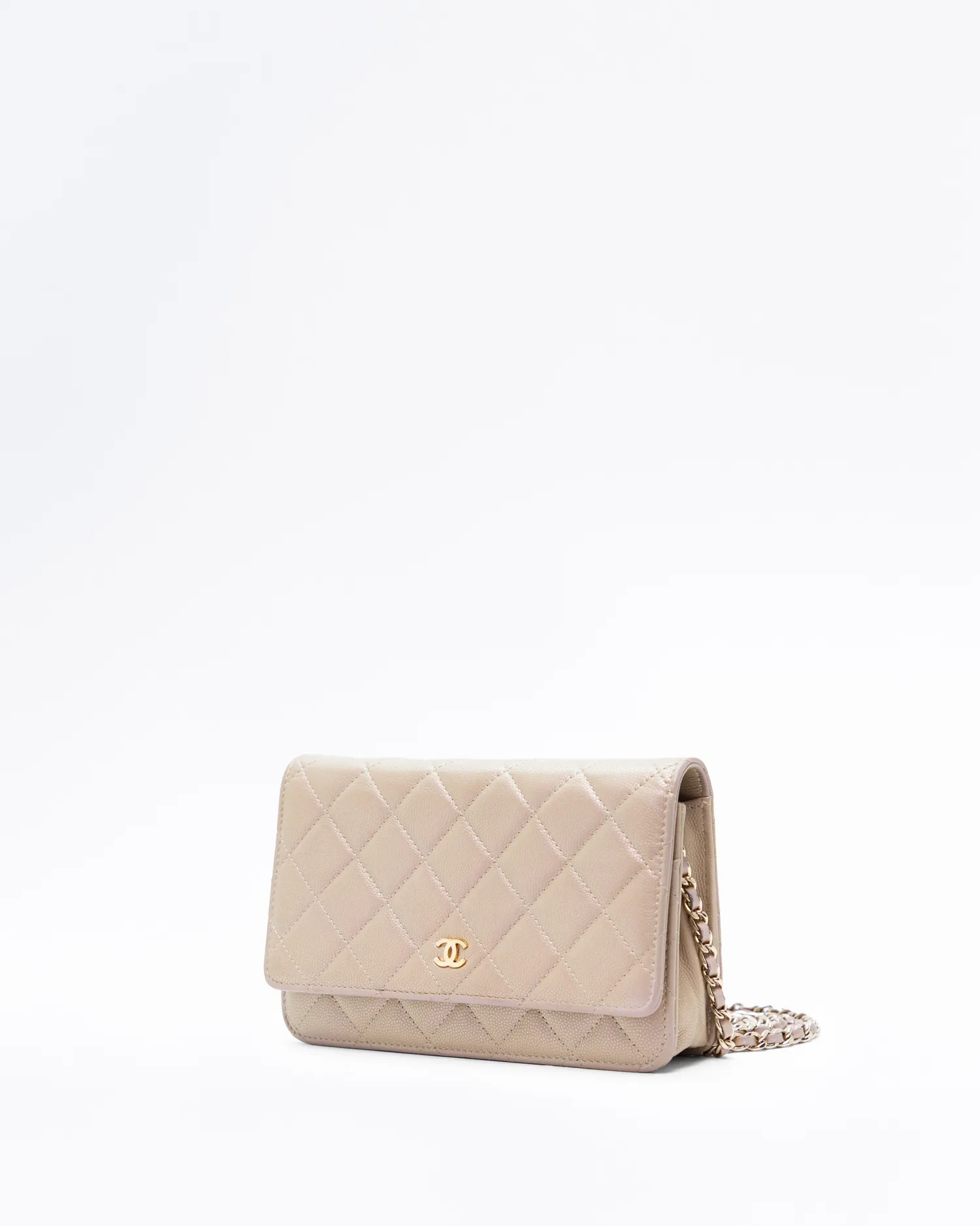 Iridescent Caviar Quilted Wallet on a Chain