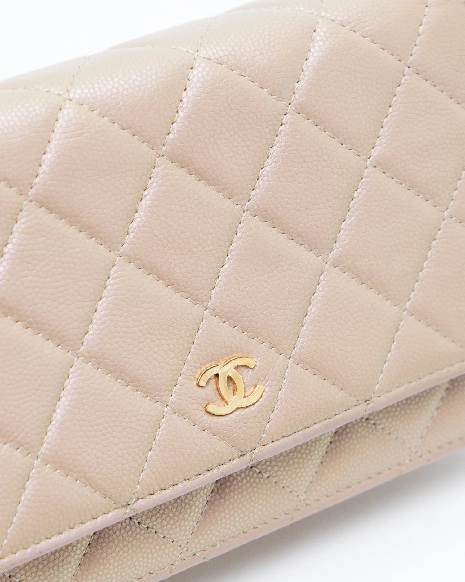 Iridescent Caviar Quilted Wallet on a Chain