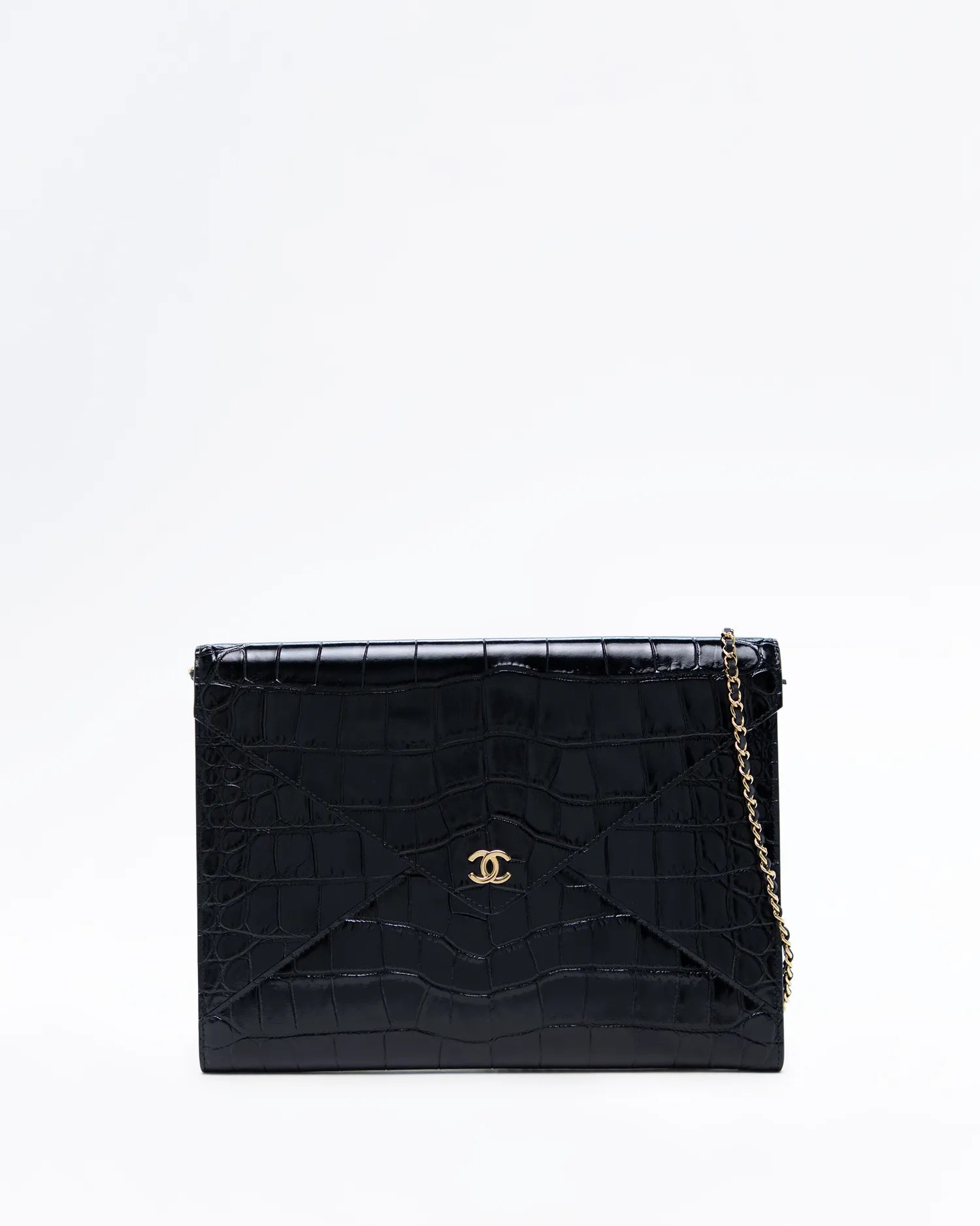 Croc-Embossed Illusion Clutch with Chain