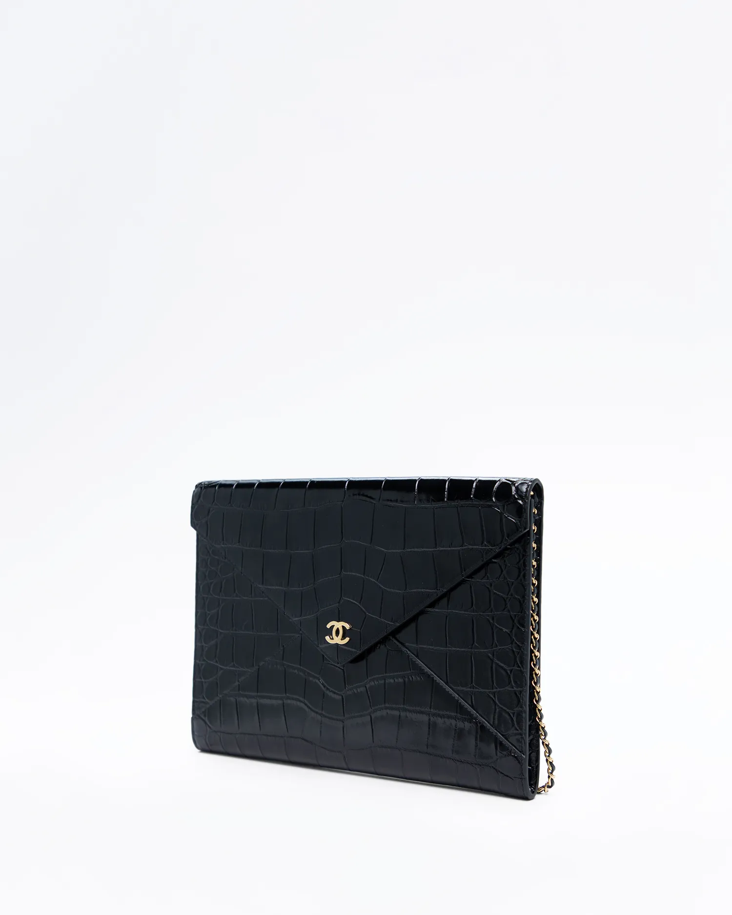 Croc-Embossed Illusion Clutch with Chain