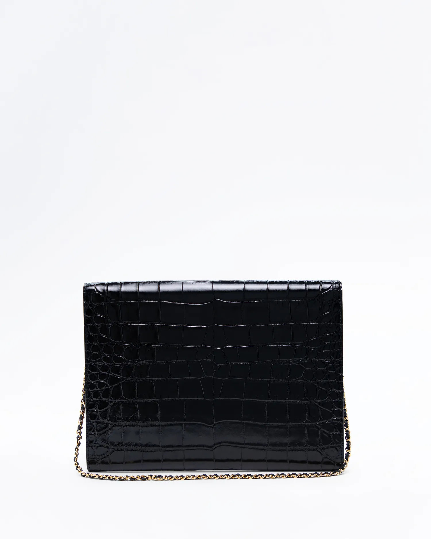 Croc-Embossed Illusion Clutch with Chain