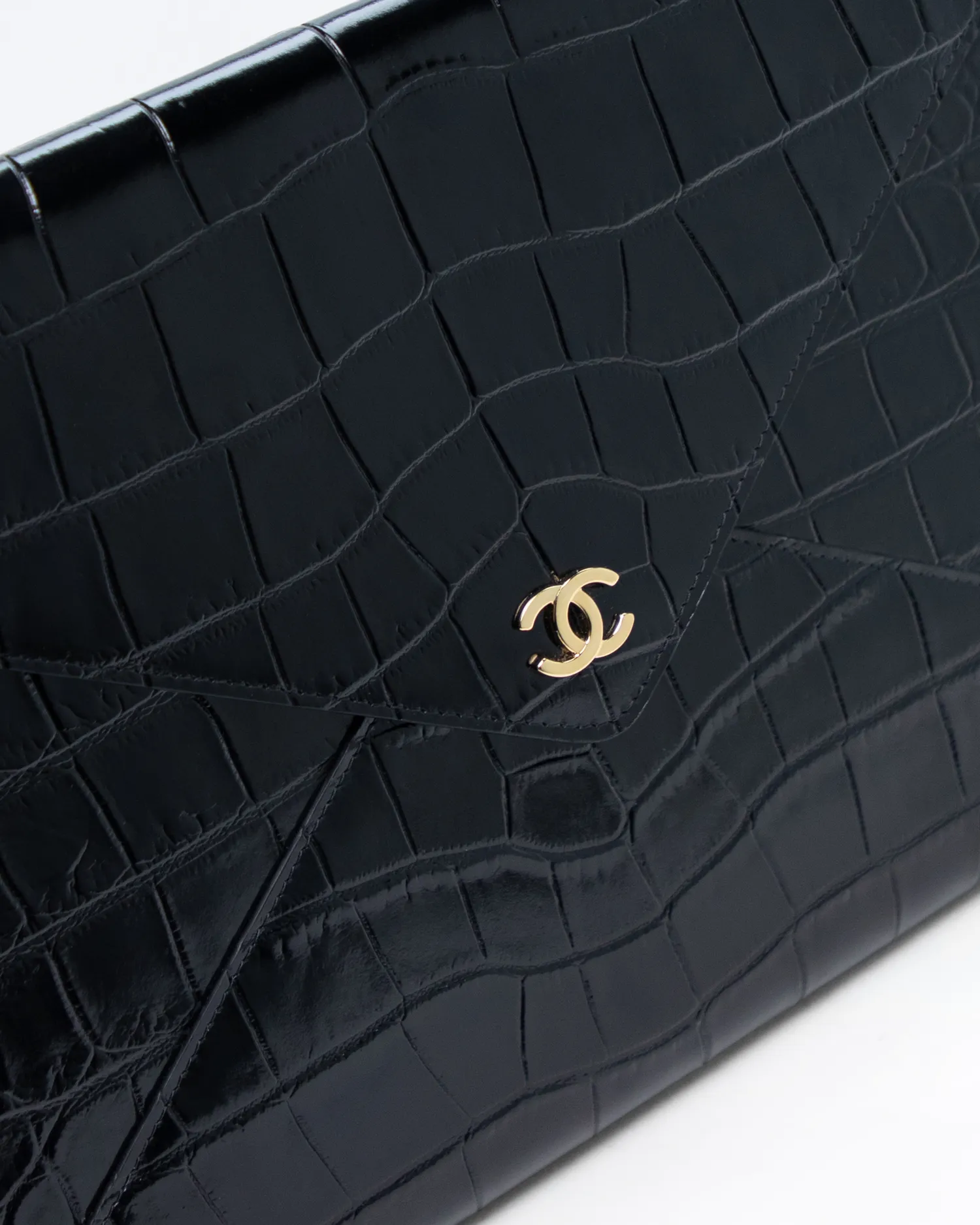 Croc-Embossed Illusion Clutch with Chain