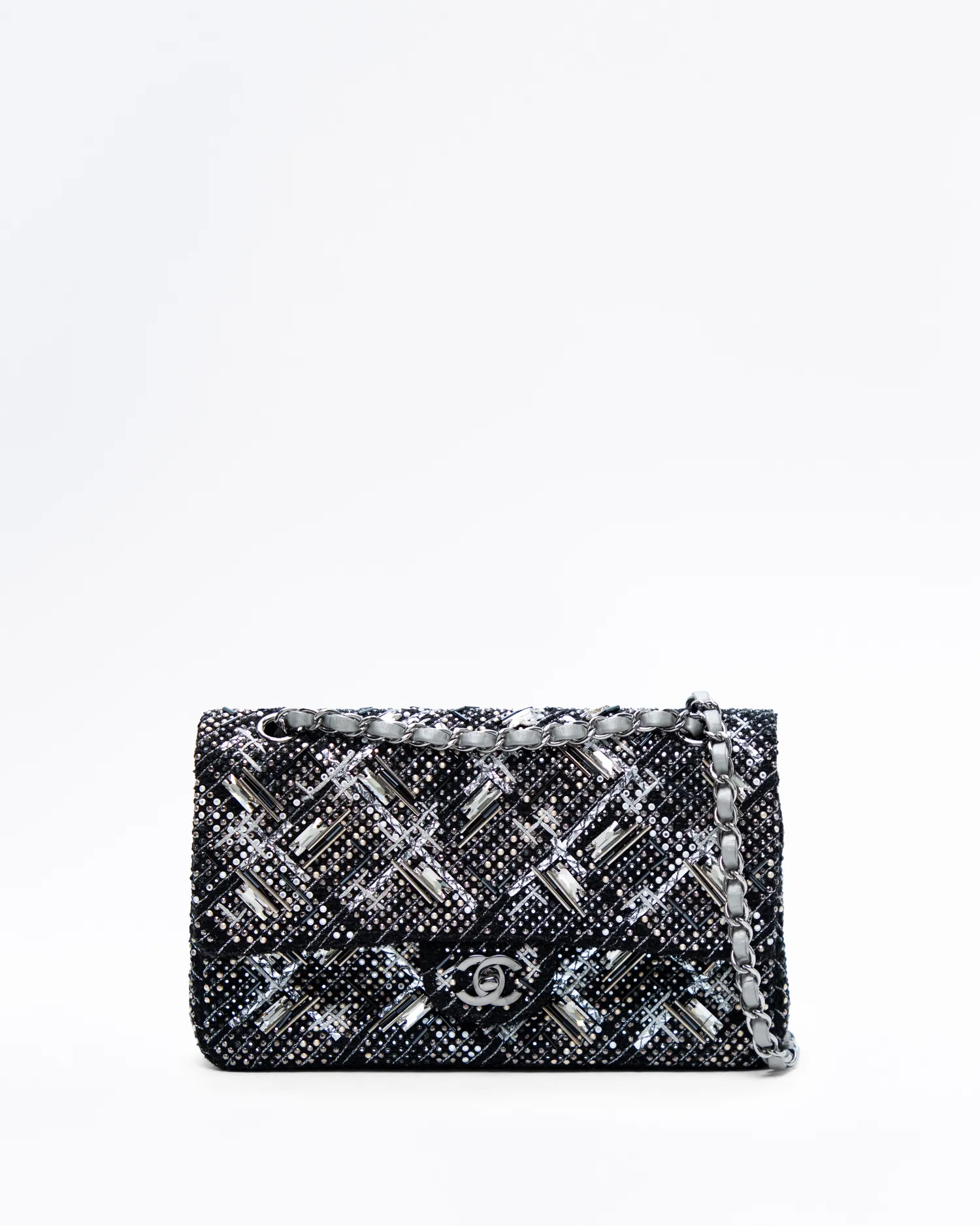 Tweed Crystal Classic Double Flap Bag